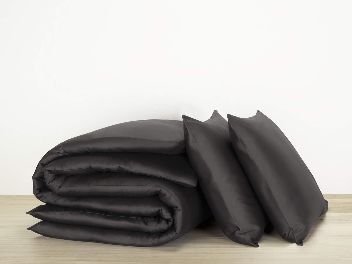 De Witte Lietaer Olivia Quality Satin Combed Cotton Bedding Set, Dark Grey/Ebony, 200 X 200 Cm + 2 Pillowcases image number 2