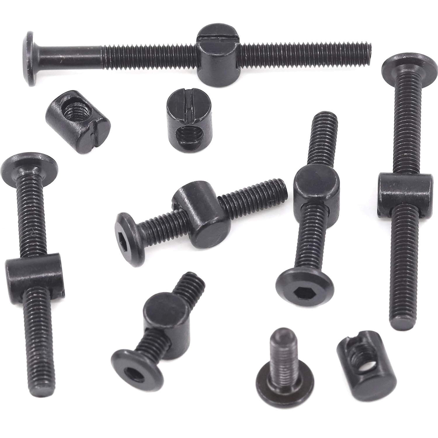 140Pcs M6 Crib Screws Hardware Replacement Kit Black Hex Socket Cap Bolts Crib Bolts and Barrel Nuts Cross Dowel Assortment Kit M6X15/25/35/45/55/65/75Mm for Furniture image number 1