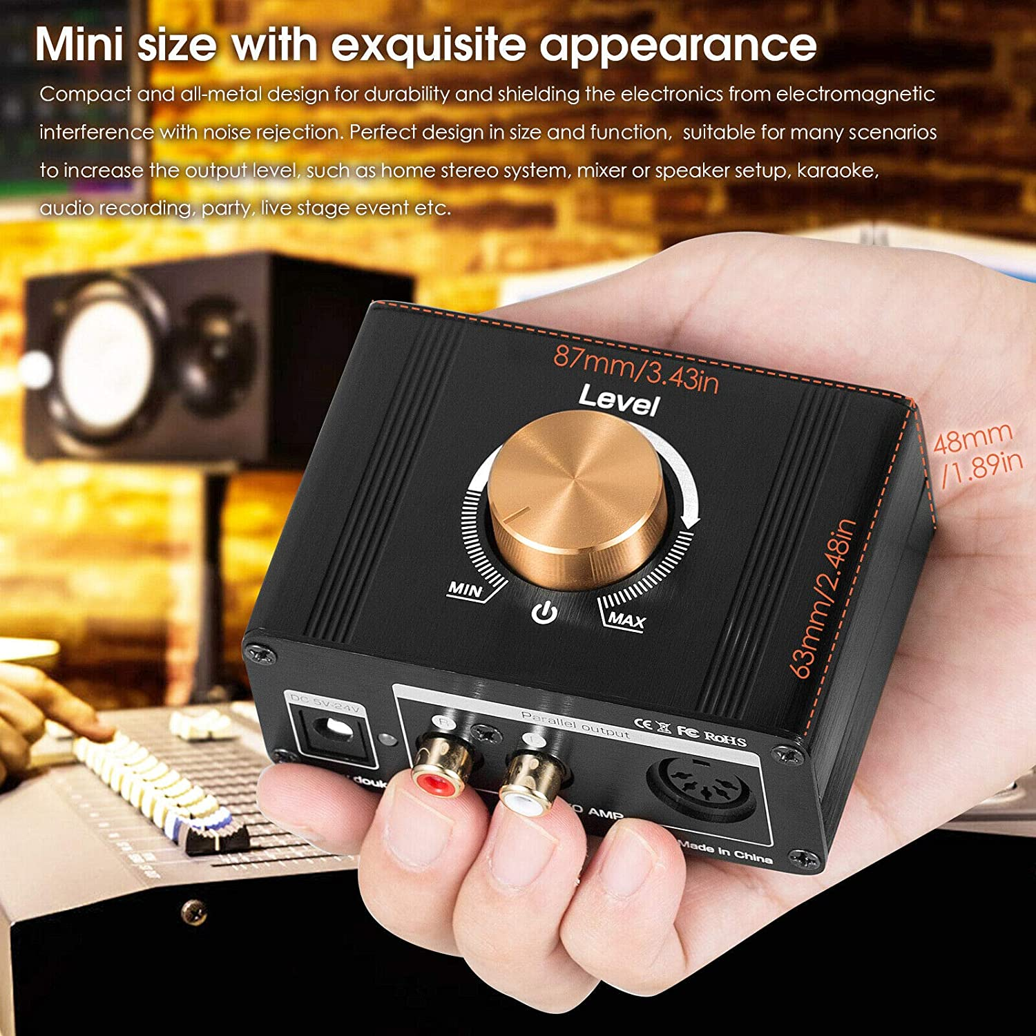 Douk Audio L1 Mini Stereo Line Level Booster Amplifier Audio Preamp with 20Db Gain and Volume Control image number 2