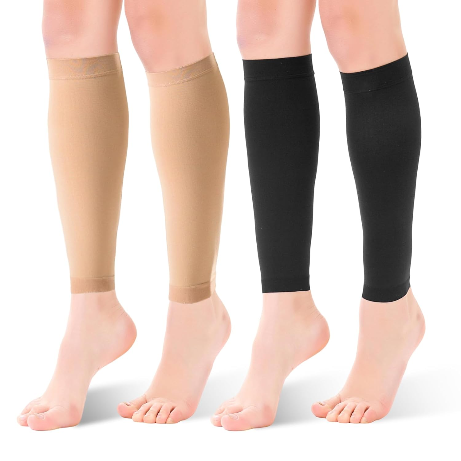 2 Pairs Calf Compression Sleeve Men Women, 20-30 Mmhg Calf Compression Socks for Women, Footless Compression Socks for Travel Flight