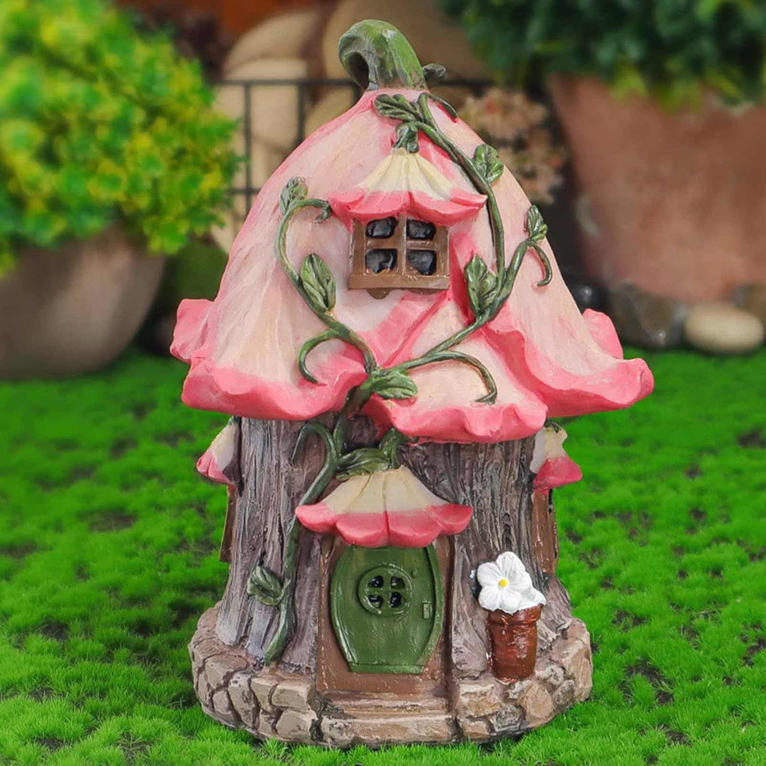 Gernie Fairy Garden House, Resin Gnome Fairy House, Waterproof, UV Resistant, Garden Decor, Pink, Gnome Home, Garden Cottage, Patio Yard Decor image number 4