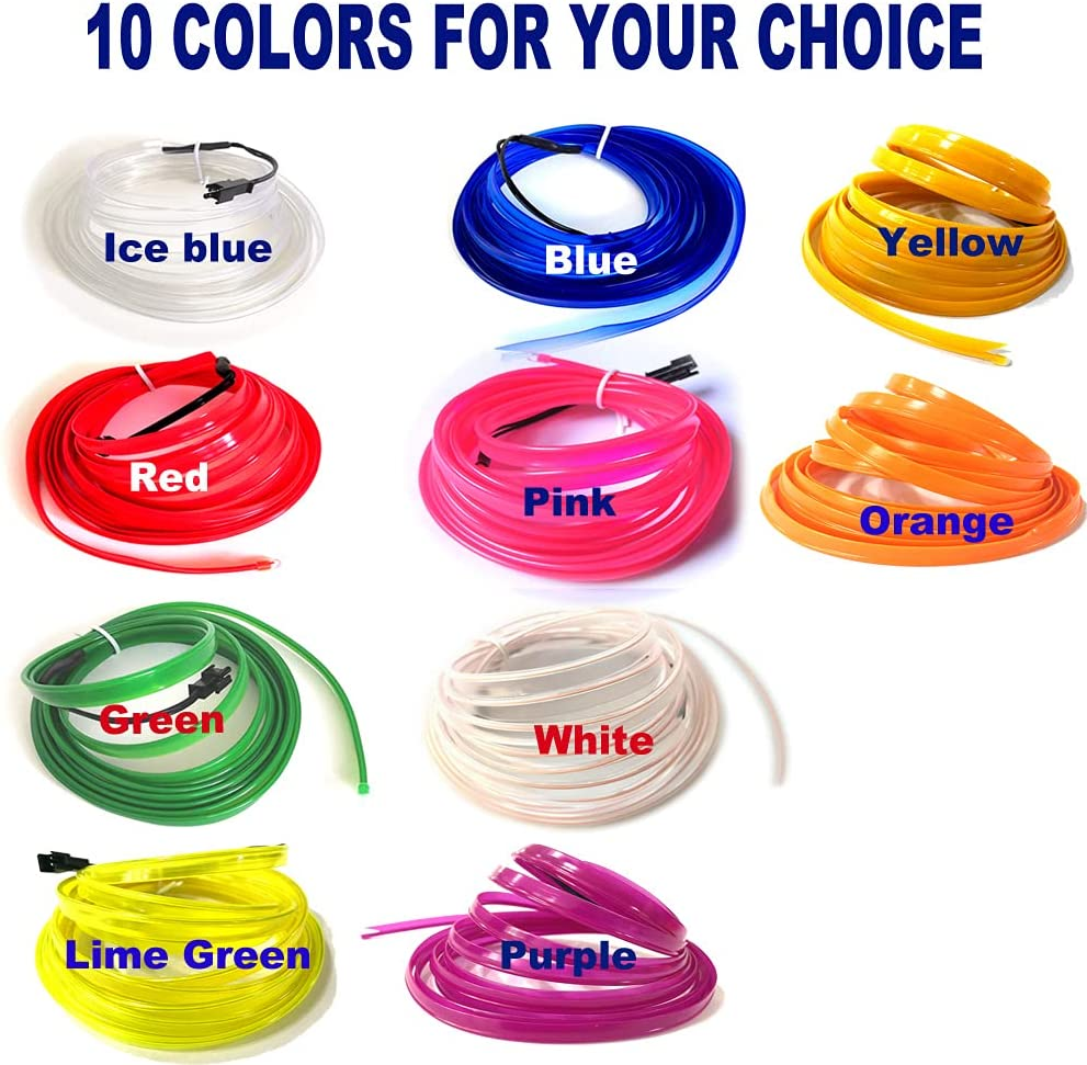 Maxlaxer El Wire Blue Interior Car LED Strip Lights, 3M Neon Wire USB 5V with Fuse Protection for Automotive Car Interior Decoration with 6Mm Sewing Edge image number 4