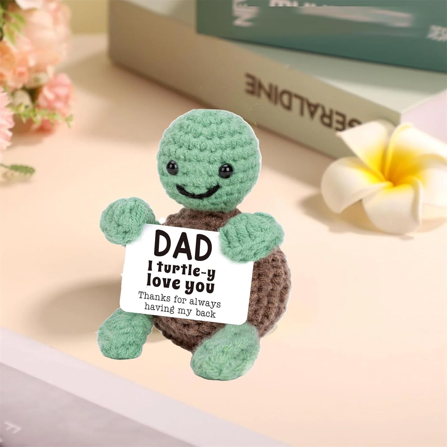 Handmade Crochet Mini Funny Turtle Birthday Gifts Fathers Day, Papa, Father in Law, Step Papa Father, Funny I Love You Dad Present Emotional Cute D&eacute;cor image number 2