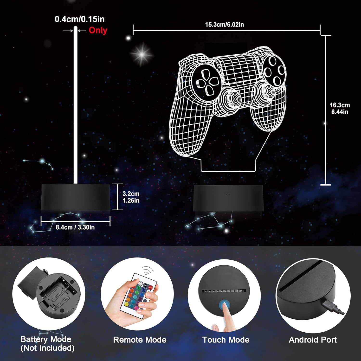 Ammonite Gamepad Night Light, 3D Illusion Game Control Lamp 16 Colors Changing with Remote, Game Room Decor as Xmas Holiday Birthday Gifts for Boys Girls image number 1
