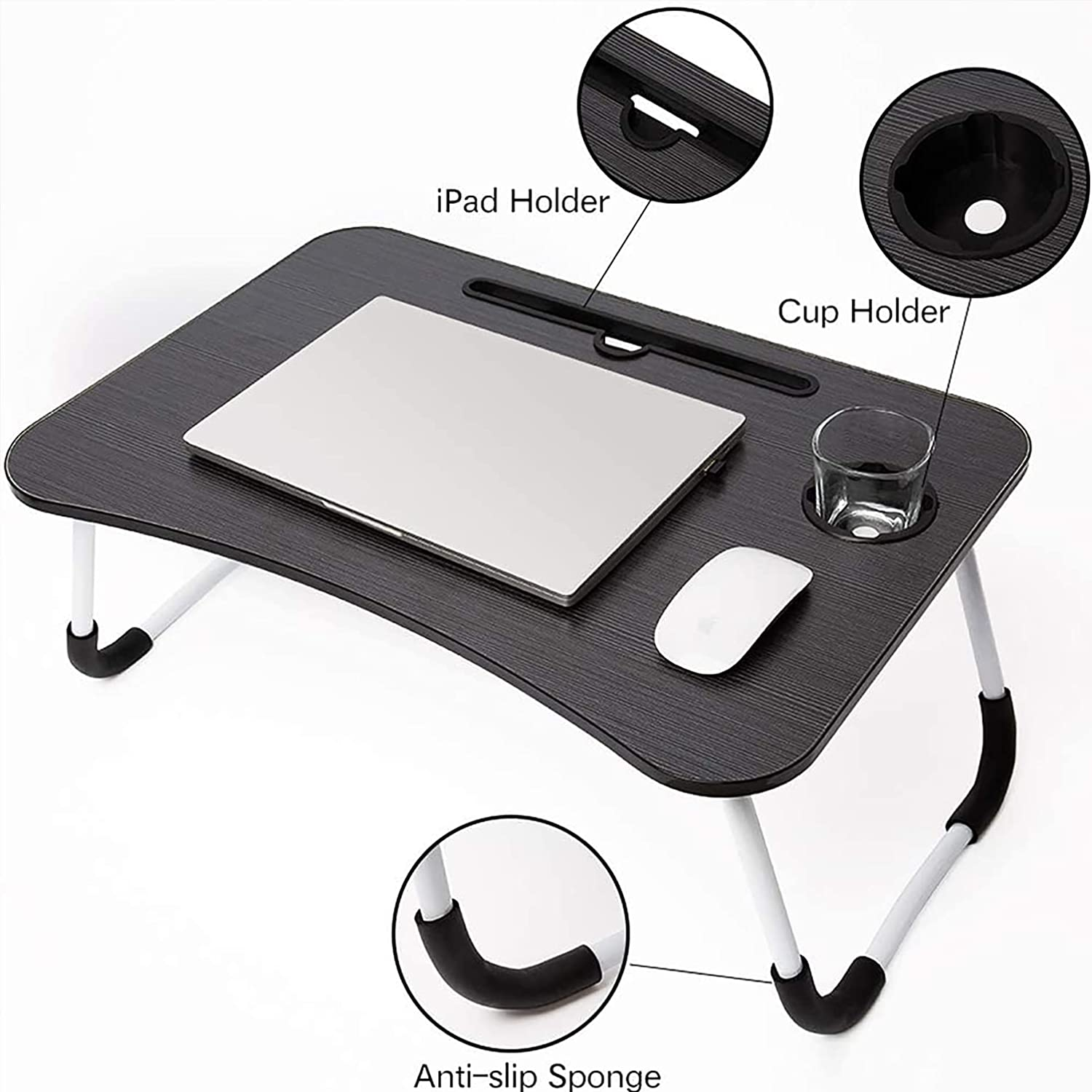 DAWNTREES Lap Table,Bed Table .Portable Foldable Laptop Tray Table with Cup Holder for Bed/Couch/Sofa Working,Reading image number 5