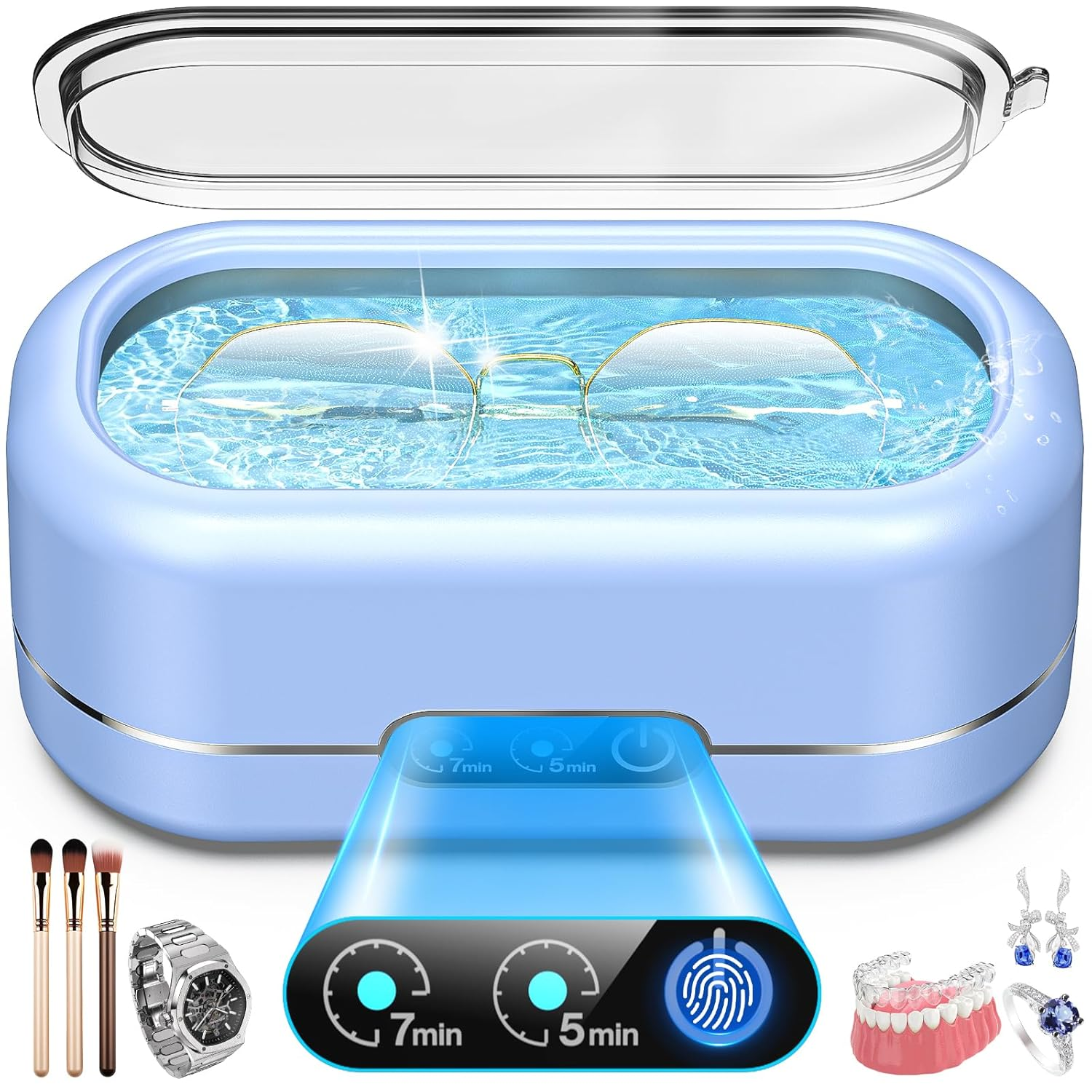 Professional Ultrasonic Jewelry Cleaner with Digital Timer,50Khz Ultrasonic Cleaner Machine with 304 Stainless Steel for Jewelry,Eyeglasses, Rings, Coin, Watch Strap, Dentures, Hygiene Items (Blue) image number 3