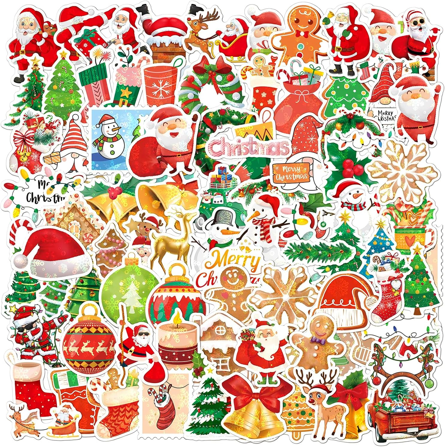 2025 Christmas Stickers, 100 Holographic Laser Holiday Gift Decoration Stickers, Reusable Waterproof Christmas Stickers, Christmas Basket Stuffers, Party Favors for Kids, Merry Christmas Decorations