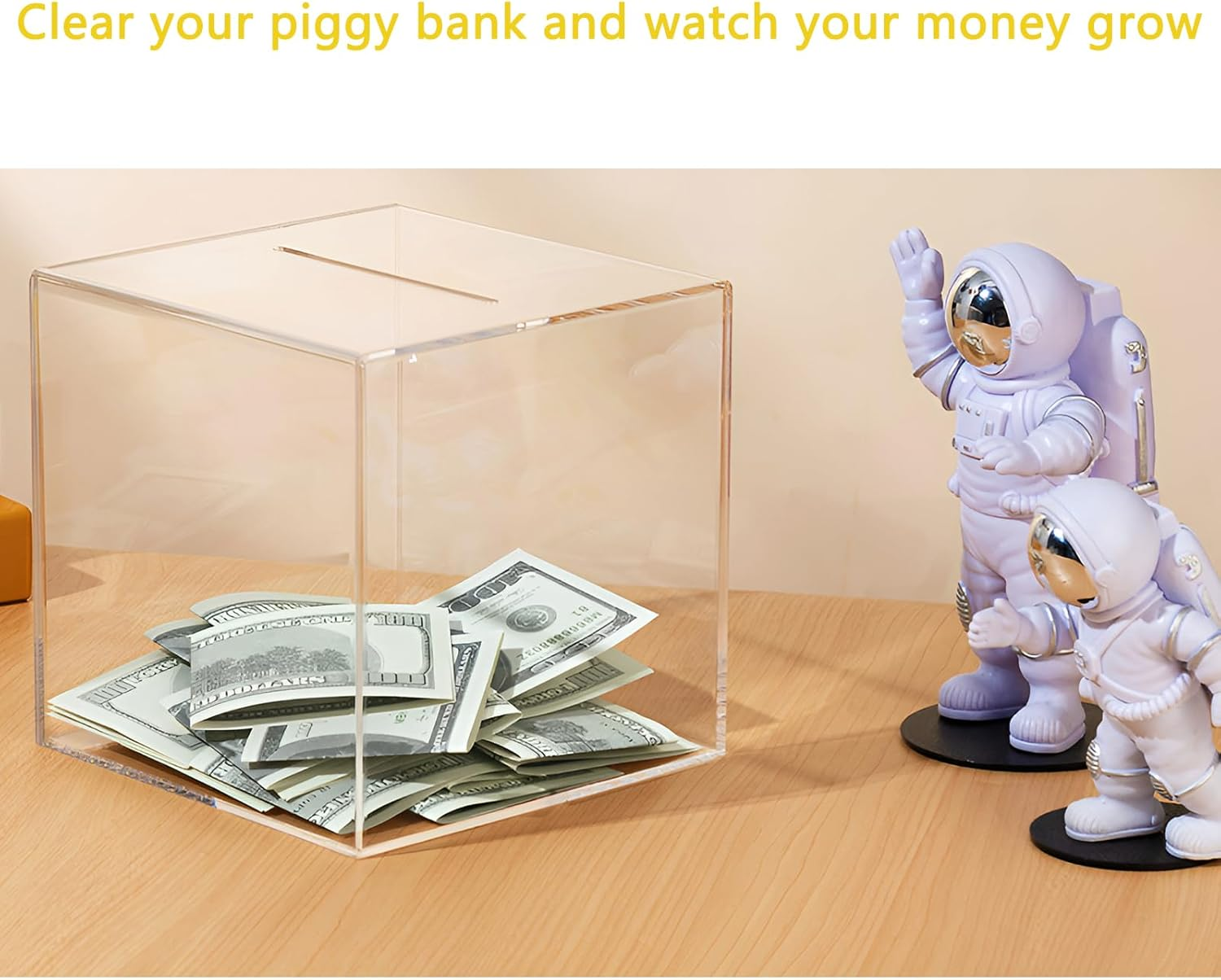 MYTOAU Clear Acrylic Piggy Bank for Adults Must Break to Open, Money Saving Box for Cash, Unopenable Savings Coin Jar (12 * 12CM) image number 5