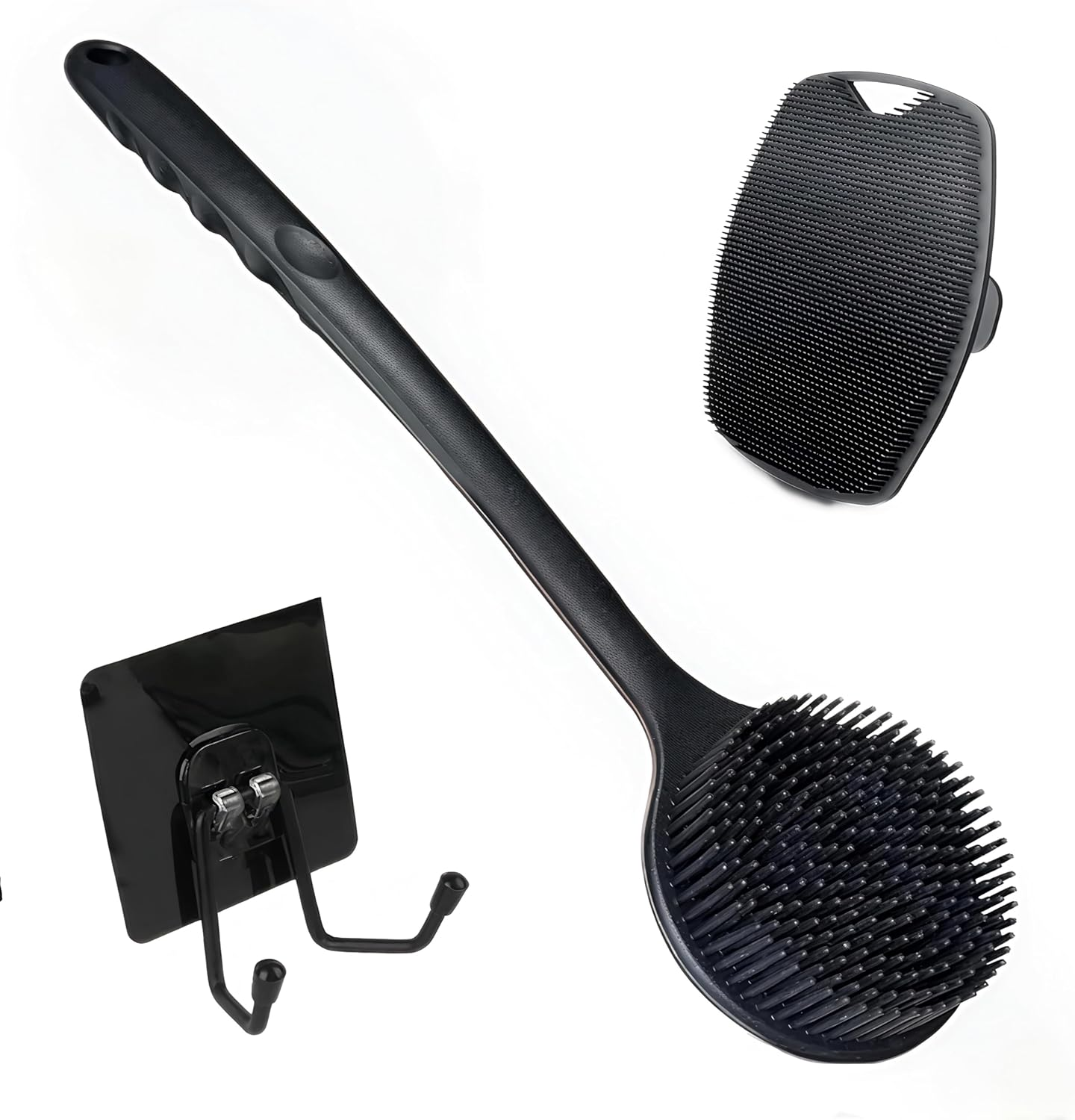 Fuitur 3 in 1 Silicone Scrubber Set Produce Rich Foam, Shower Brush with Hook,Anti-Slip Back Scrubber for Shower for Men Women Adult, Shower Bath Brus (Black) image number 5