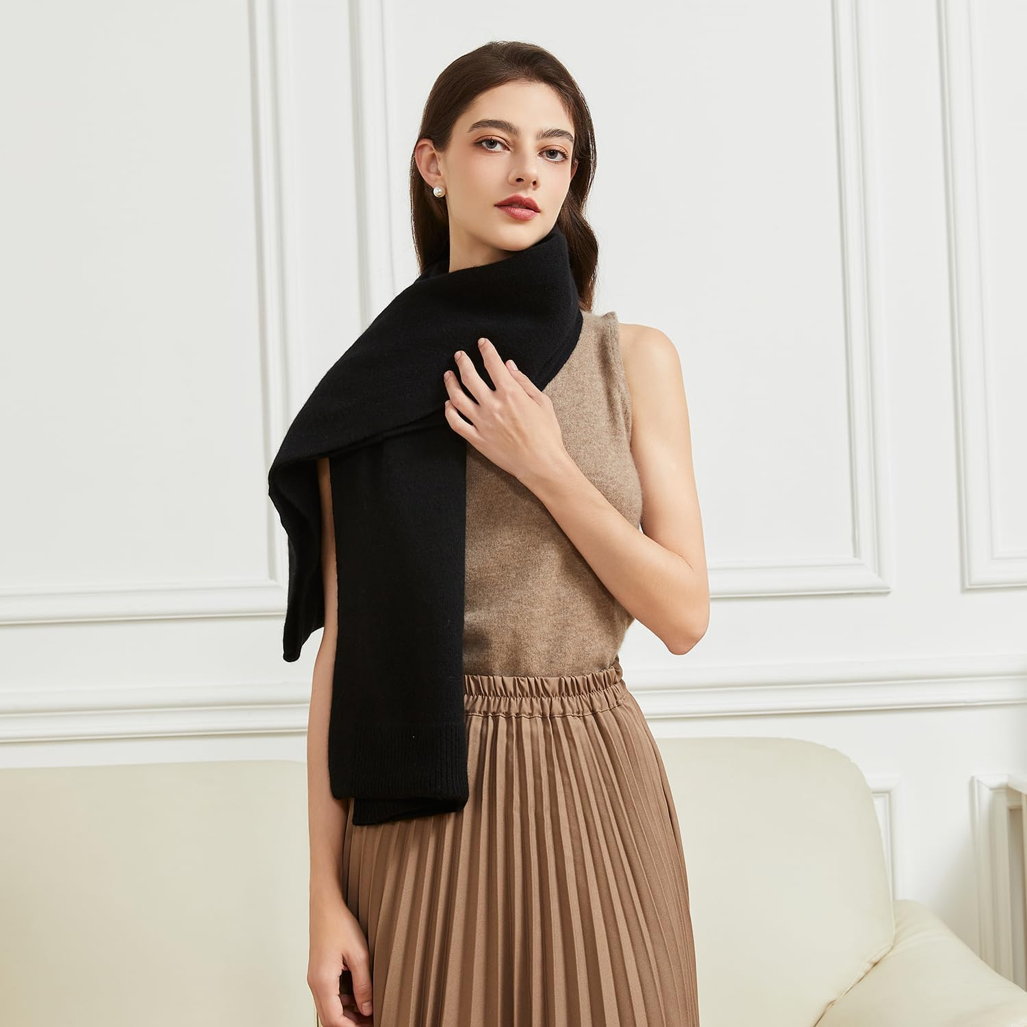 BRYCTSISEN Women'S Lightweight Cashmere Shawl Wrap Scarf with Sleeves Outer Warm Knitted Open Front Poncho Cape Fall Winter image number 2