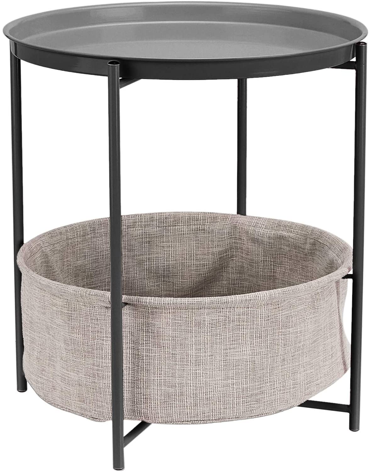 Amazon Basics round Storage End Table, Side Table with Cloth Basket, Mint Green/Heather Gray, 45.72 Cm X 45.72 Cm X 48.26 Cm