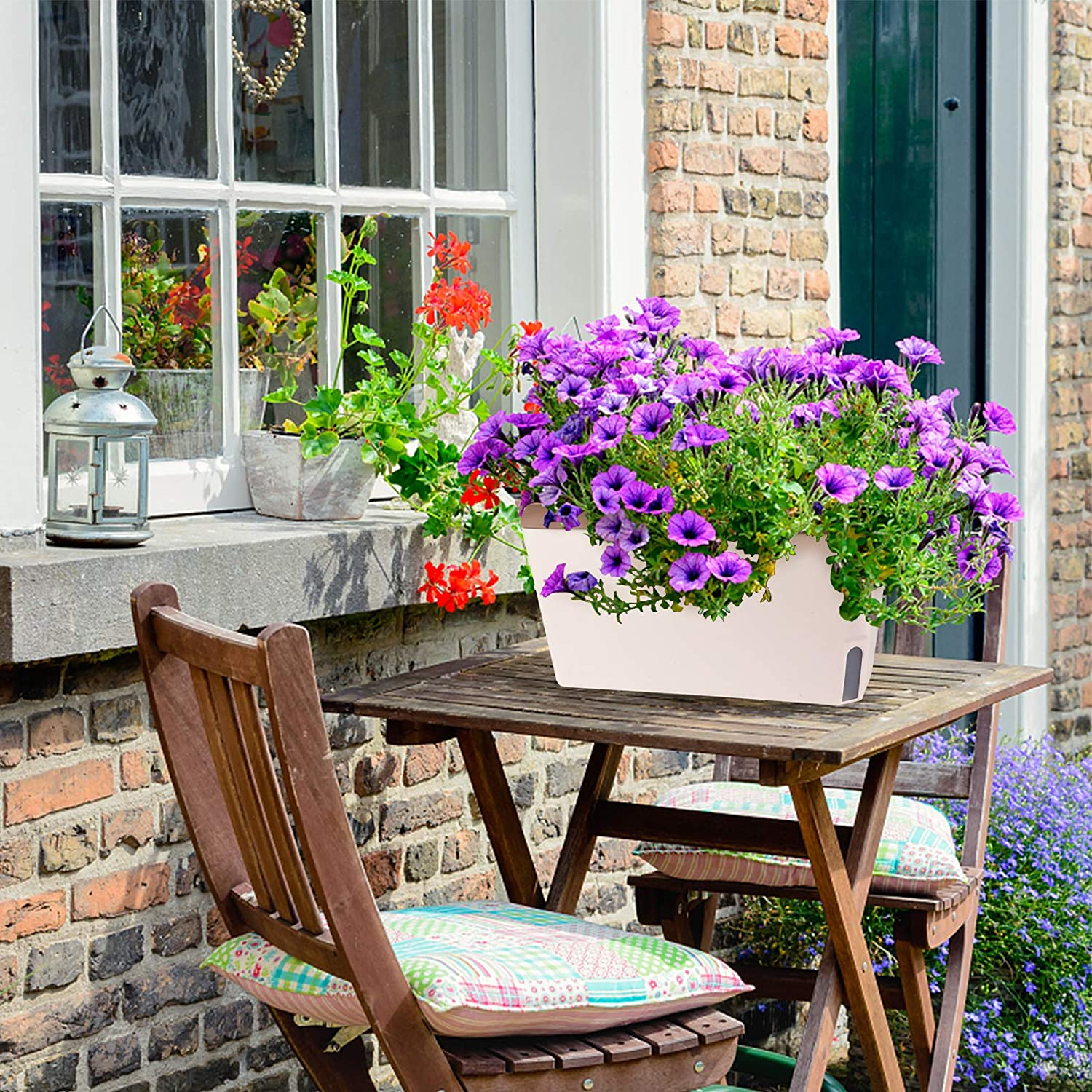 Ourwarm Windowsill Herb Planter Box, Set of 3, Self Watering Plant Pots, 10.5 Inch Rectangular Planter Pots, Decorative Garden Flower Pots for Indoor Plants, Herbs, Vegetables, Flowers (3 Colors) image number 5