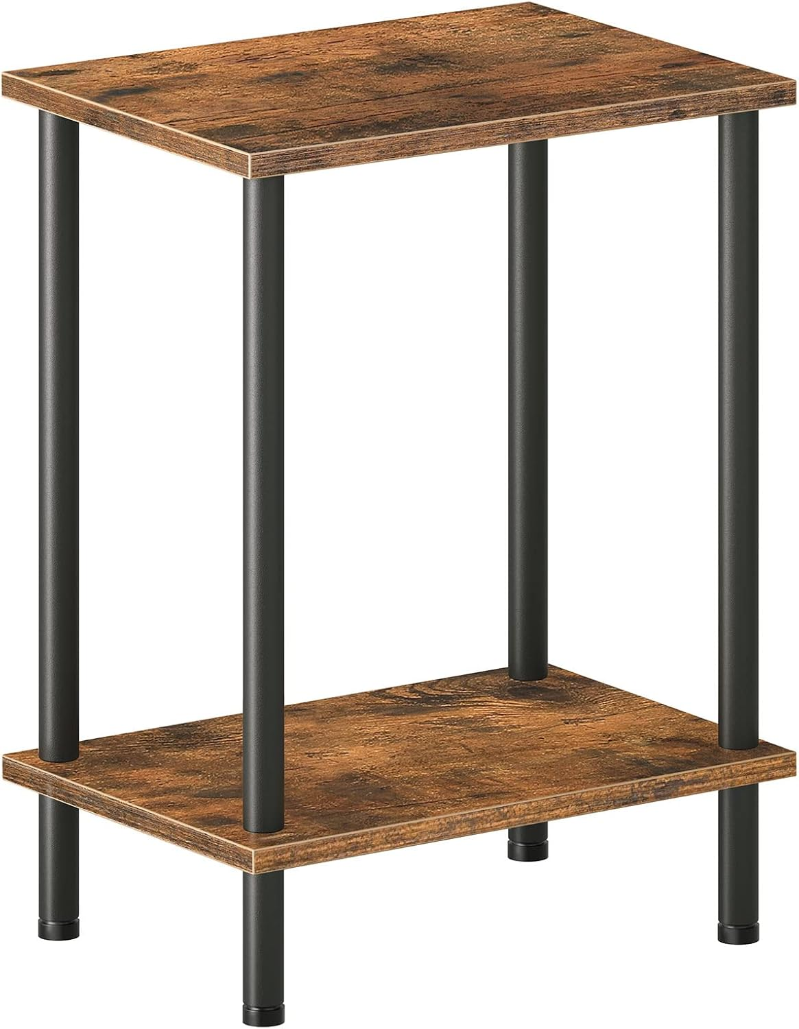 HOOBRO End Table, Side Table with 2-Layer Storage Shelves, Nightstand for Small Spaces, Living Room, Entryway, Farmhouse Industrial Style, Stable Frame, Easy Assembly, Rustic Brown, Black BF09BZ01 image number 3