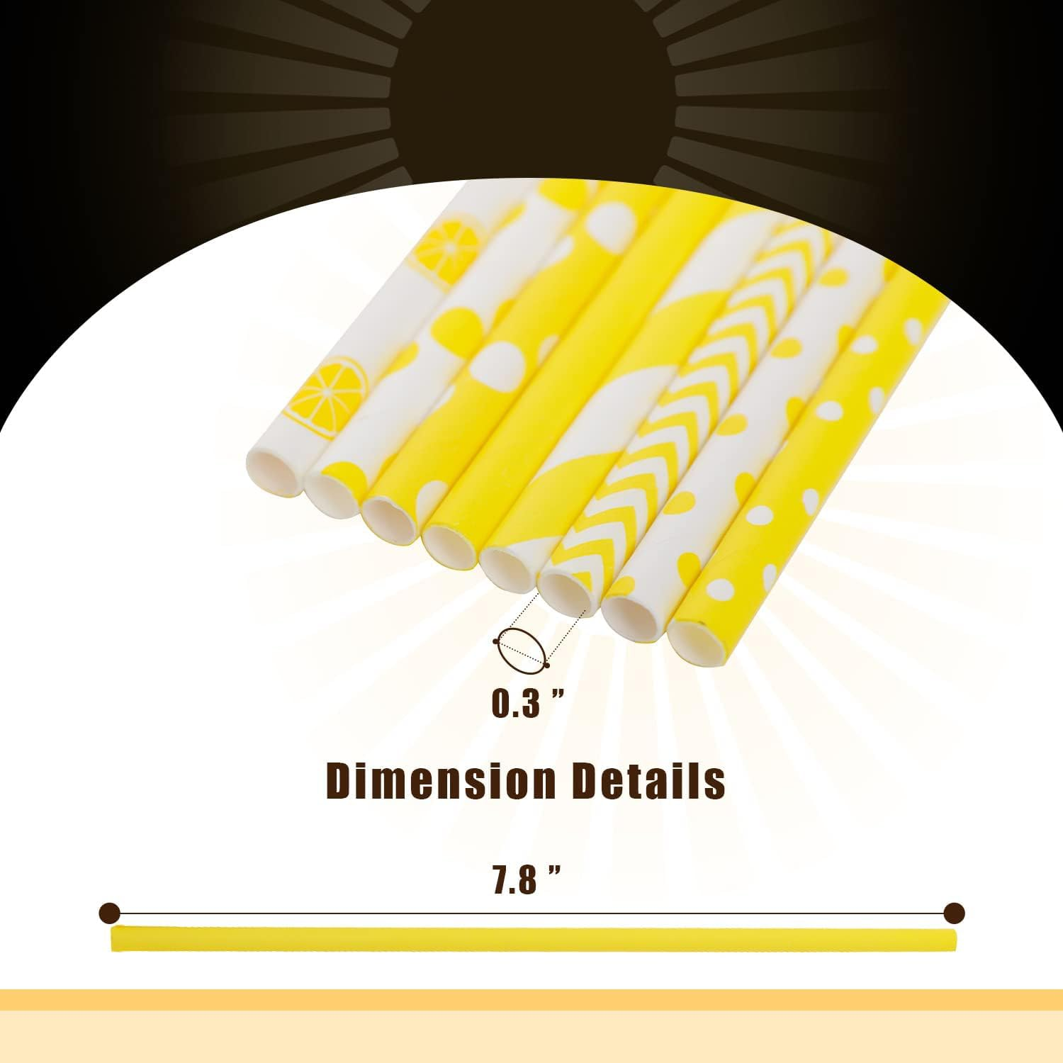 Yellow Straws for Drinking Yellow Disposable Straws 100Pcs Disposable Straws Bulk (8 Pattern) - 10 Black Pattern image number 3