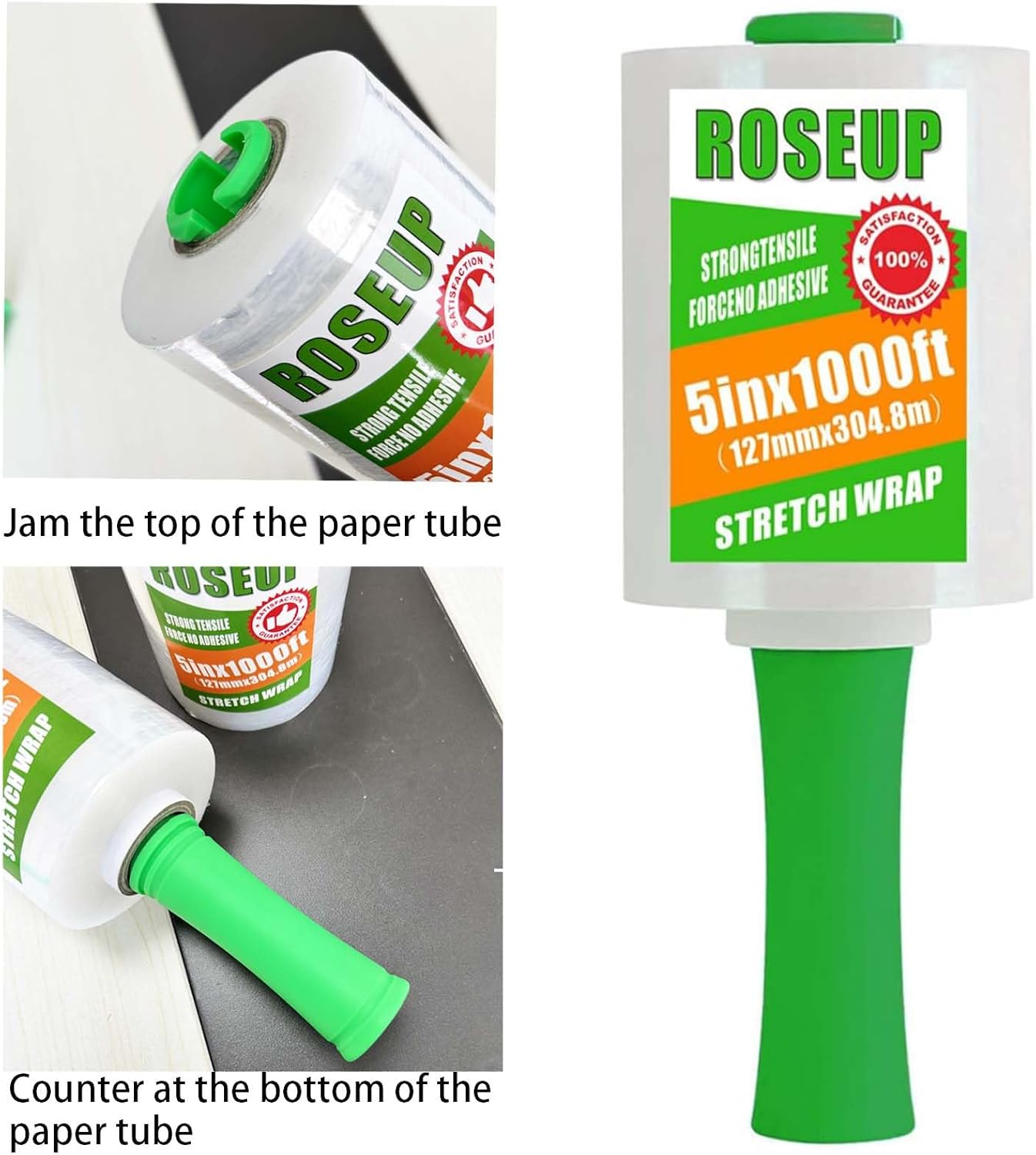 ROSEUP Clear Stretch Wrap Film 5" X 1000Ft Roll with Handle, 80 Gauge Thick Cling Plastic Wrap for Moving, Pallet Wrap, Self Adhering Packaging Heavy Duty Shrink Film, 4 Pack image number 5