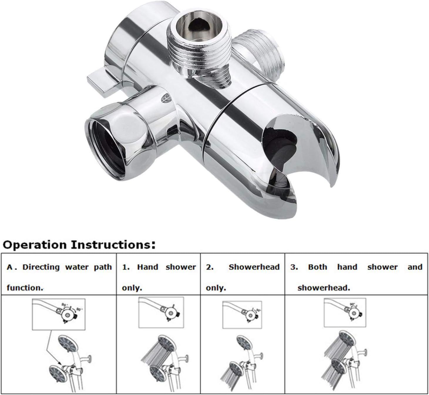 3-Way Shower Diverter Valve Mount G1/2 Handheld Shower Arm Diverter Splitter Polished Chrome Bathroom Shower System Replacement Part Attachment image number 1