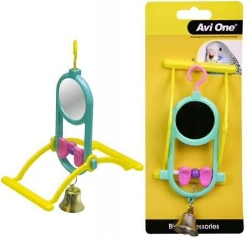 Avi One Bird Toy round Mirror with Geometric Beads image number 1