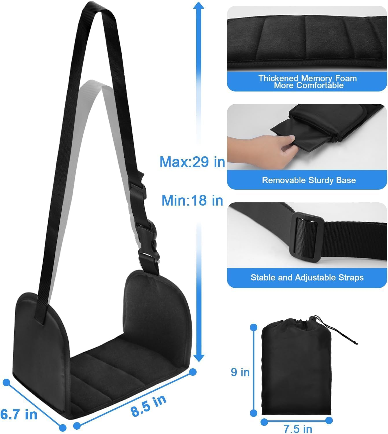 Airplane Footstool, Adjustable Hanging Footstool Hammock, Portable Memory Foam Travel Footrest for Airplane,Travel Essentials for Plane, Train, Home, Office image number 3