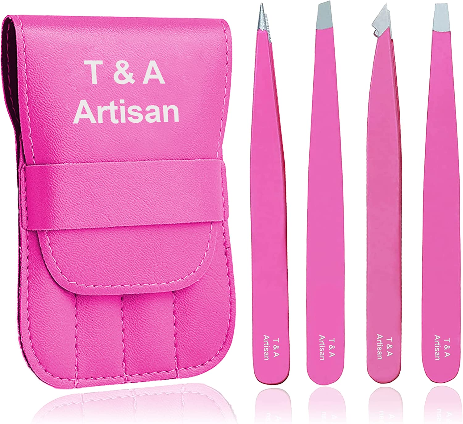 T&A Artisan 4-Piece Professional Precision Tweezer Set - Stainless Steel, Black