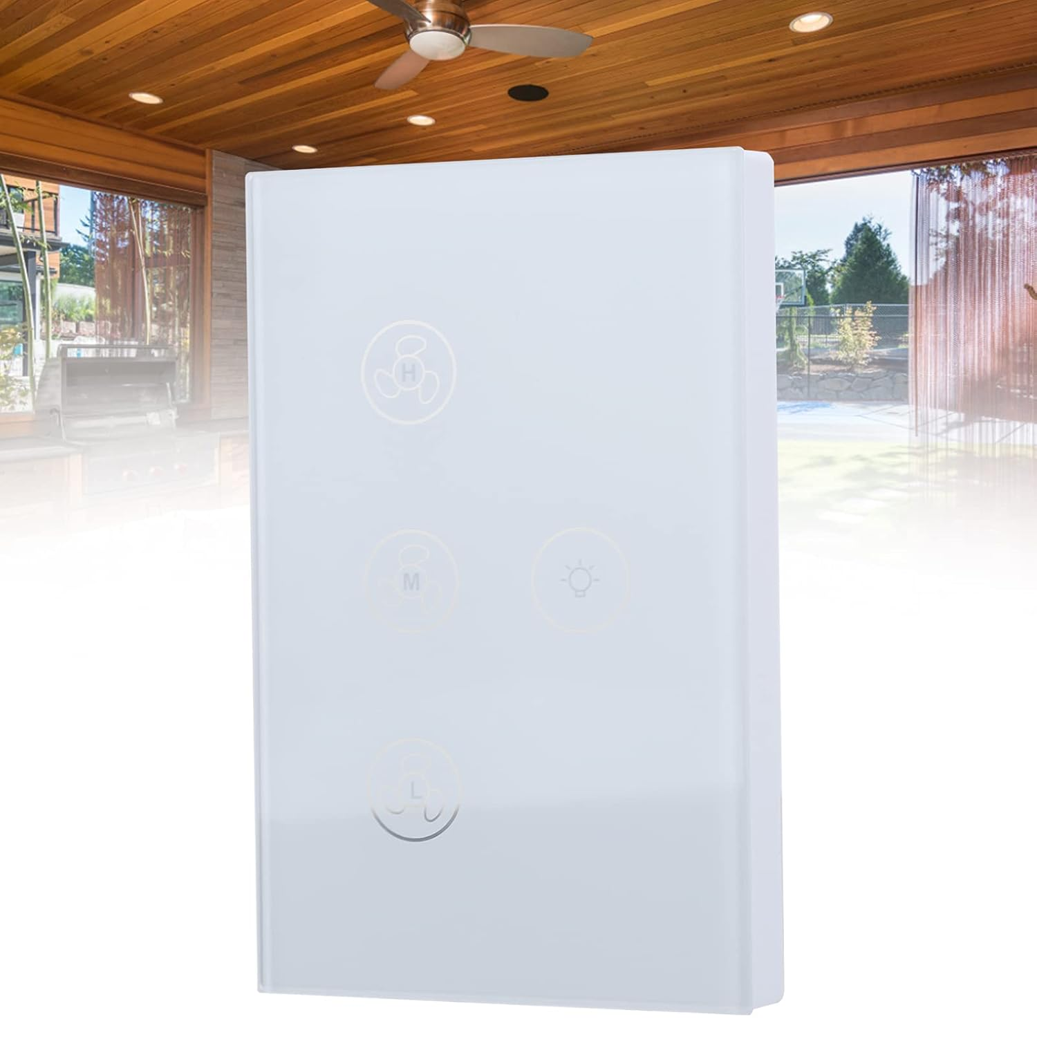 Touch Fan Switch, Smart Wifi Air Fan Lamp Touch Switch, Tempered Glass Panel Wall Touch Switch Voice Control Compatible for Google Home (White) image number 1