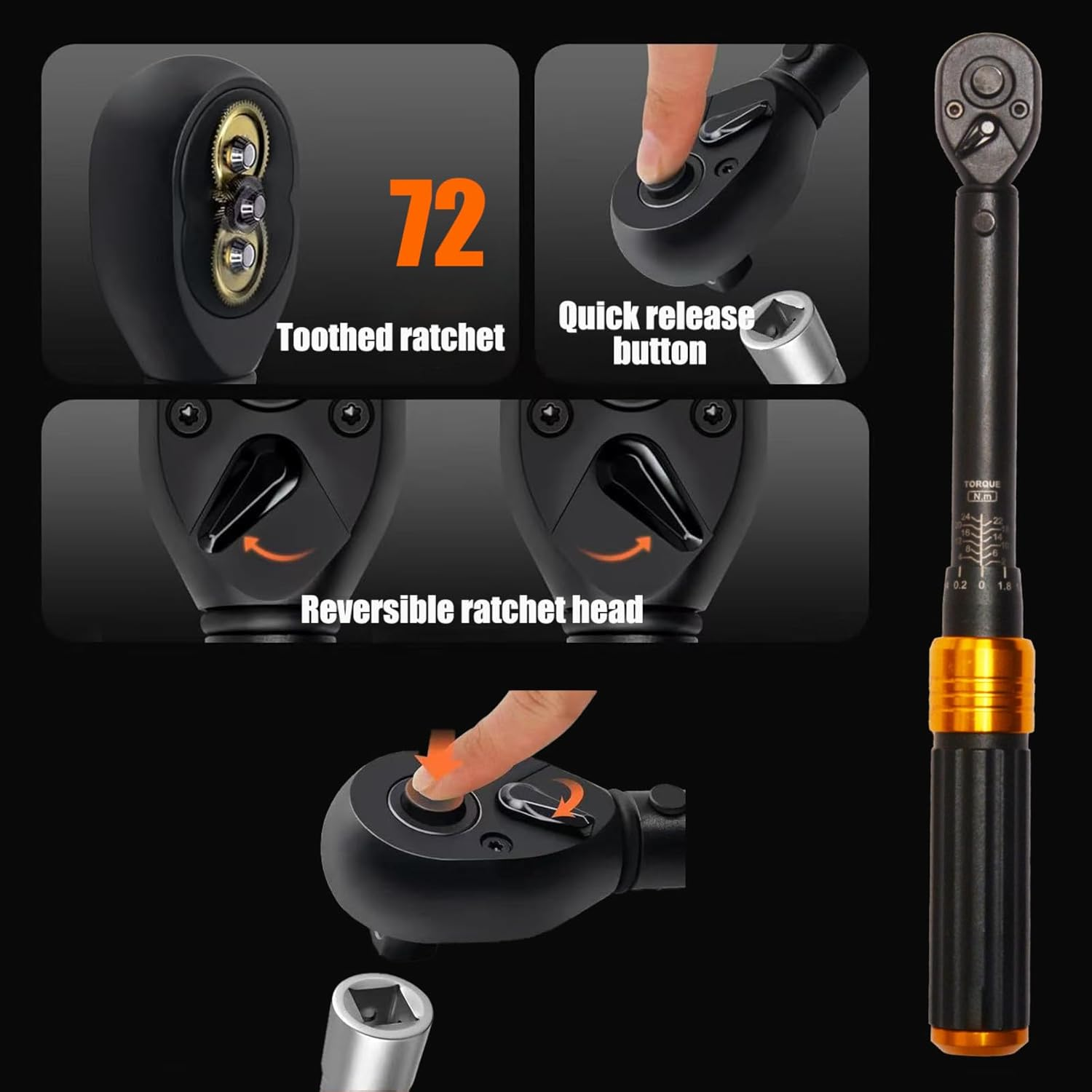 33-Piece 1/4" Torque Wrench Set, (2-25Nm) Dual Direction Adjustable 72 Tooth for Bike and Motorcycle Maintenance,With Extension Pole and Storage Box image number 6