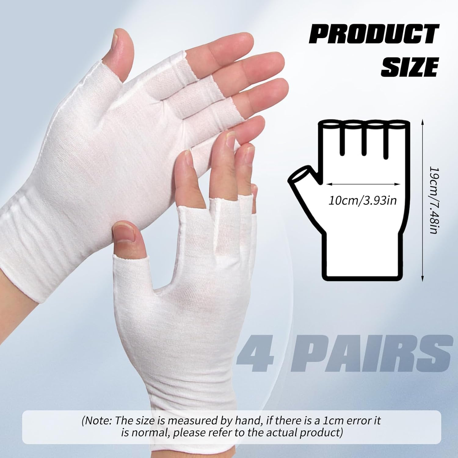 4 Pairs White Fingerless Gloves, Cotton Moisturizing Gloves for Women, Cut 5 Fingertips, Soft and Comfortable, for Dry Hands Sleeping Hand Spa Treatment image number 1