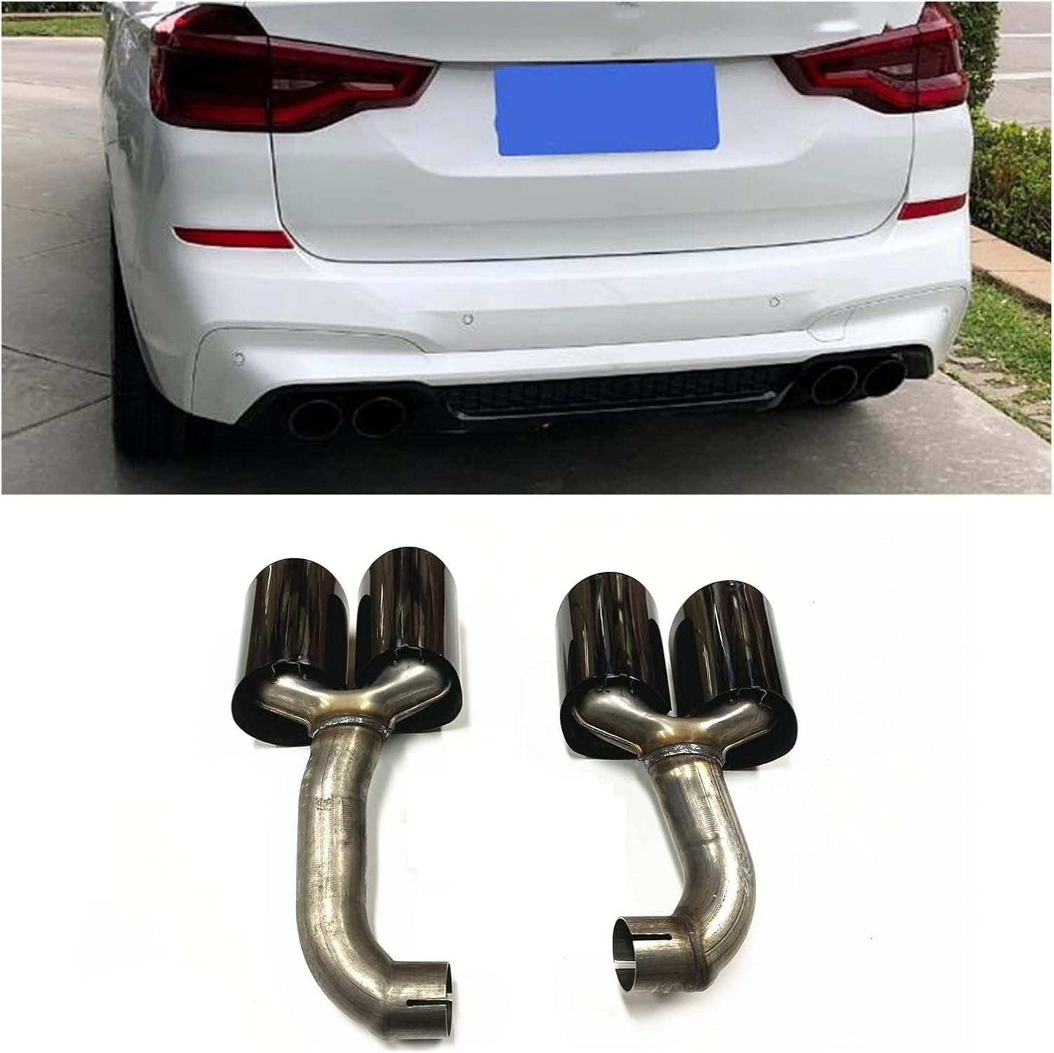 Muffler Titanium Black Car Rear Exhaust Muffler Pipe Tips Tailpipe Exhause Tail Air Vent Outlet Duct Compatible with BMW X3M X4M 2018 2019 2020 image number 5