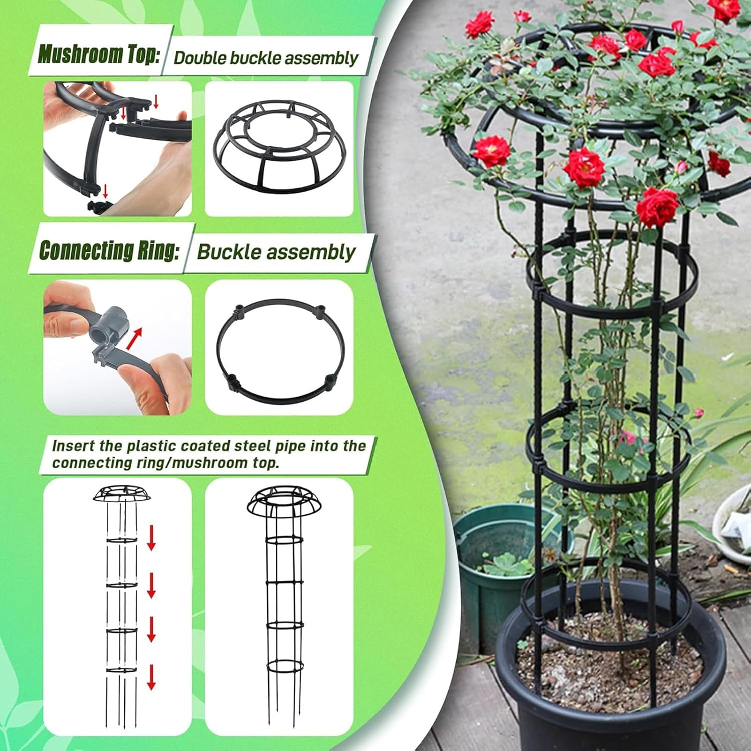CHONYI Garden Trellis for Climbing,65 Inch Plant Trellis Support for Potted Plants Climbing, Mushroom Top Trellis for Climbing Plants Outdoor Vine Rose Clematis Vegetable Trellis image number 5