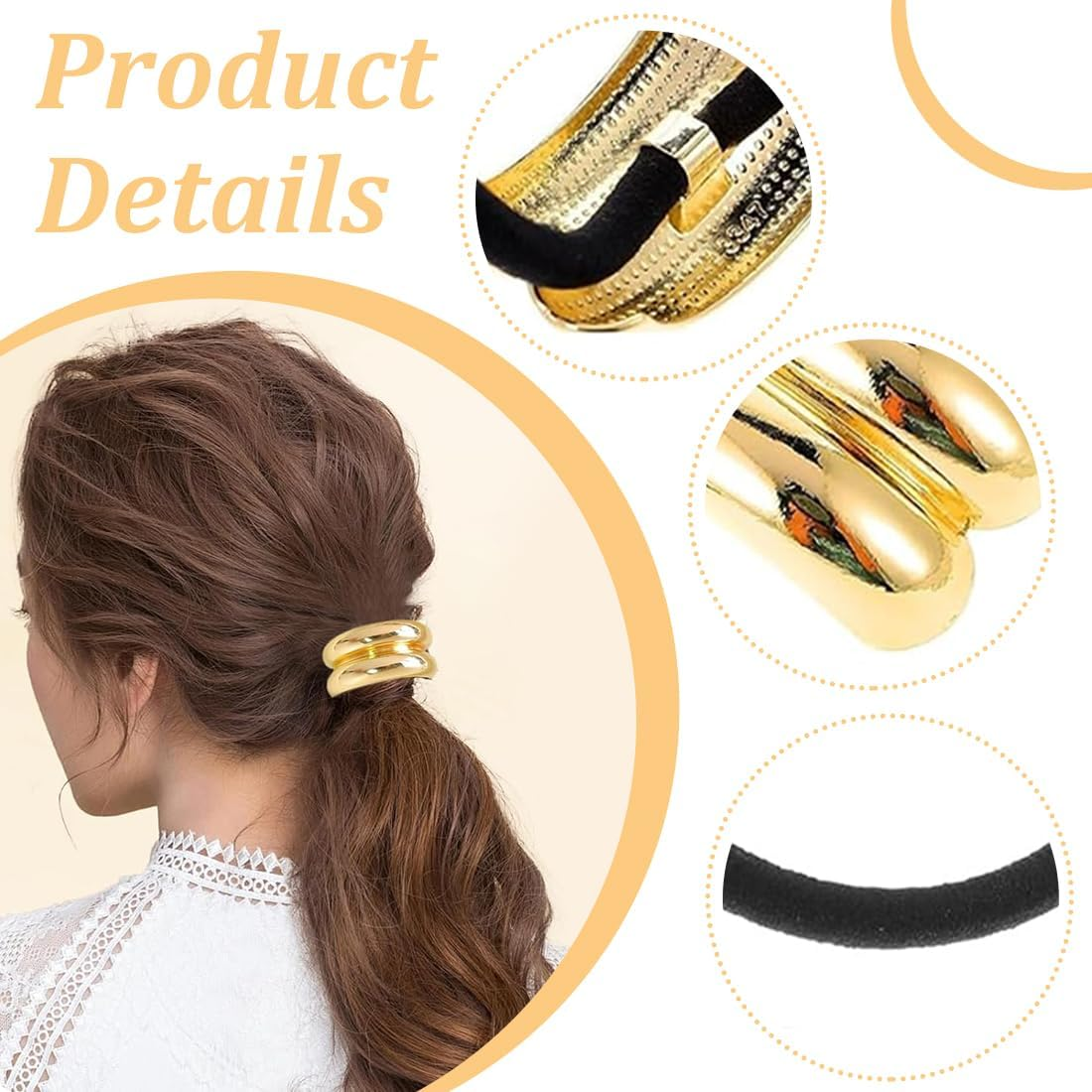 HQRKOTM Pack of 4 Hair Cuffs for Ponytail, Metal Hair Cuff, Hair Scrunchie, Gold for Women and Girls image number 6