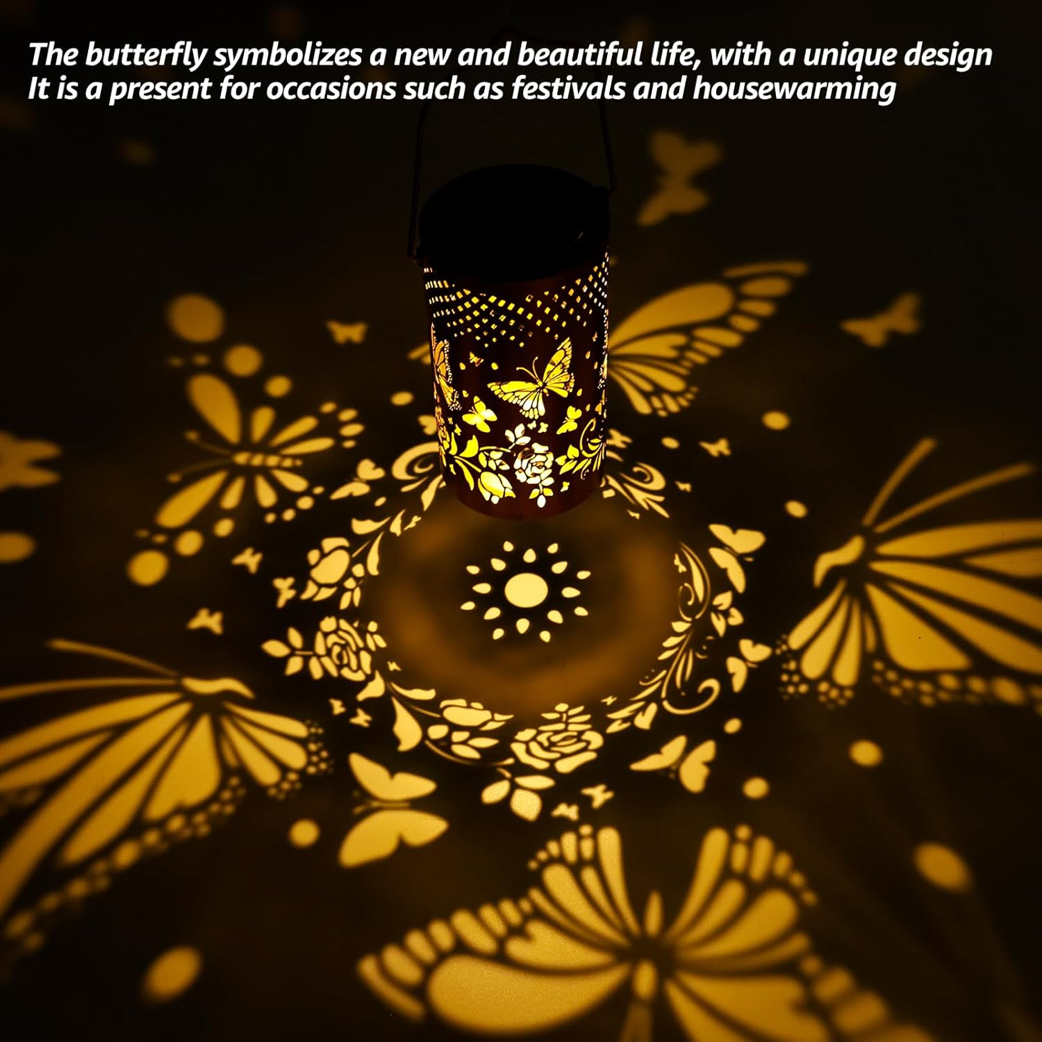 2Pcs Solar Lanterns, Outdoor Waterproof Hanging Solar Lights, Butterfly Hanging Lights, Birthday Gifts for Women Mom Grandma, Butterfly Garden Lanterns for Garden Yard Patio Porch (Style1) - Style1 image number 5