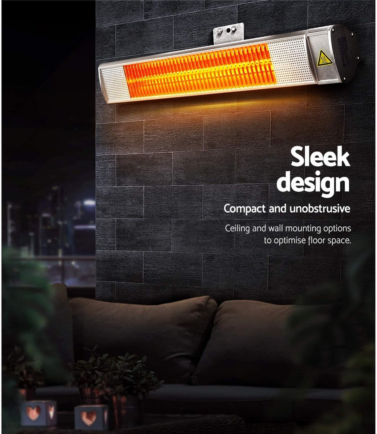 Devanti Electric Infrared Radiant Strip Heater Outdoor Indoor Halogen 2000W image number 2