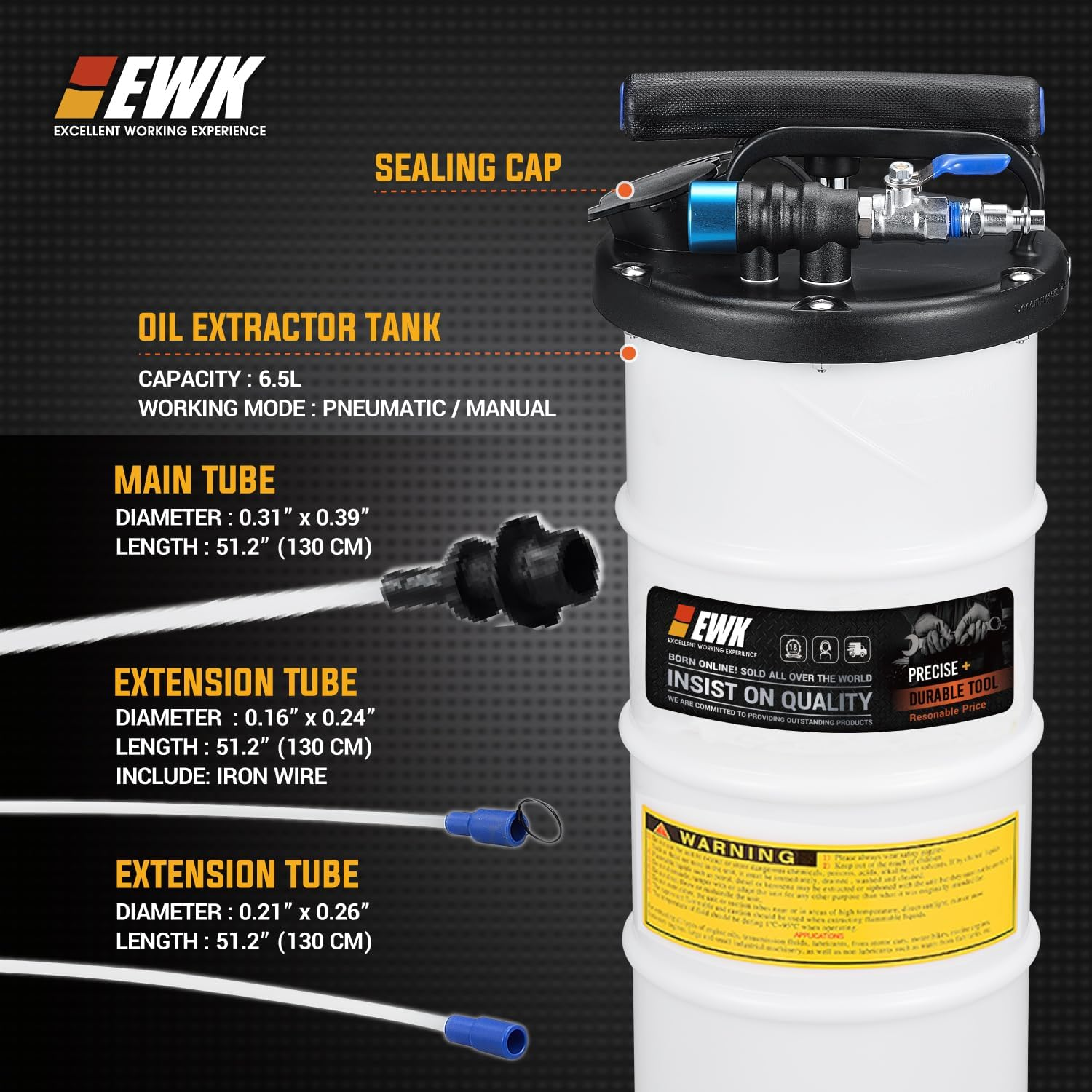 EWK Pneumatic/Manual 6.5 Liter Oil Changer Vacuum Fluid Extractor Pump Tank Remover image number 3