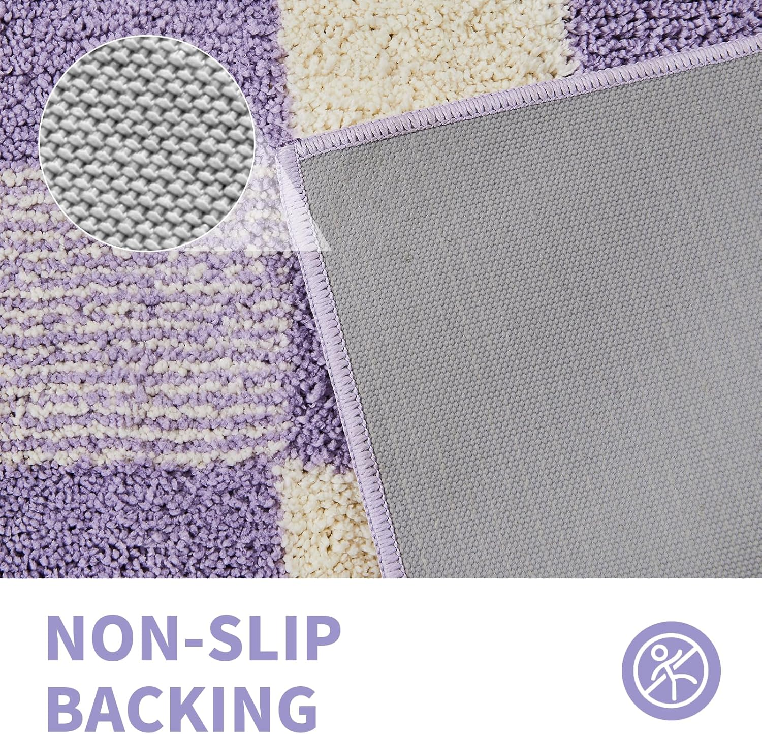 Cozecube Bath Mats for Bathroom Non Slip, Fluffy Absorbent Microfiber Bath Mat Washable, Aesthetic Bathroom Rugs, Small Purple Checkered Bath Mat, Lavender, 24" X 16" image number 3