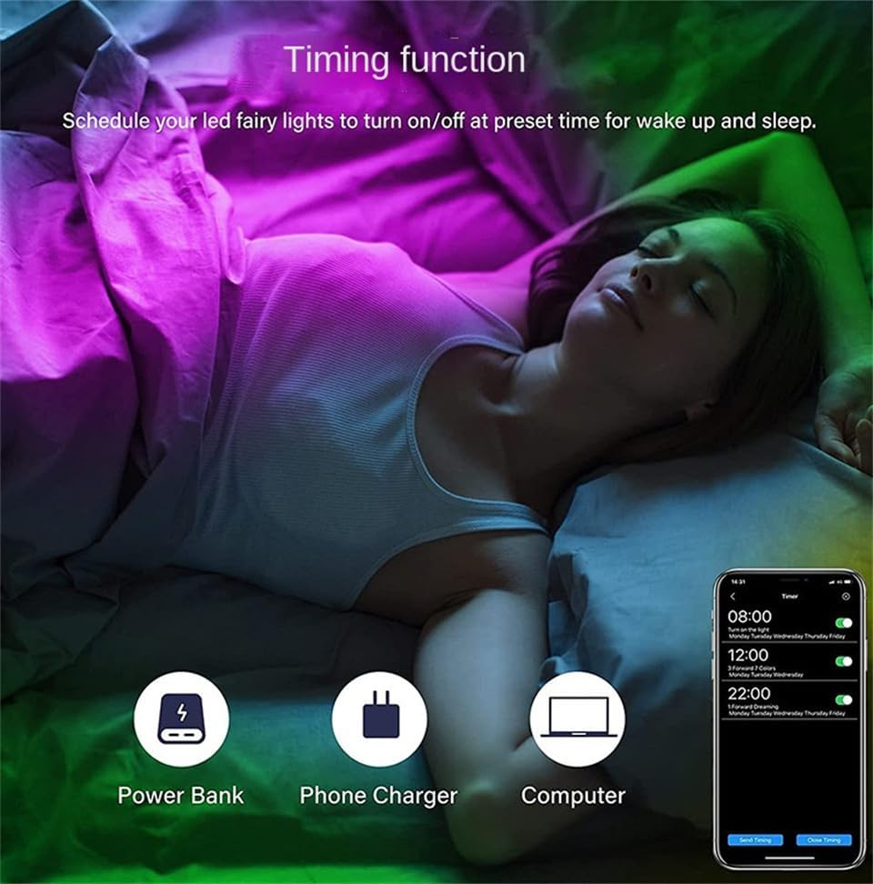 Uantii Smart Light String Tuya Wifi LED Fairy String Lights RGBIC Dream Colour Music Sync Timing Schedule Waterproof,App and Voice Control Compatible with Alexa Works with Google Home (20M) image number 3
