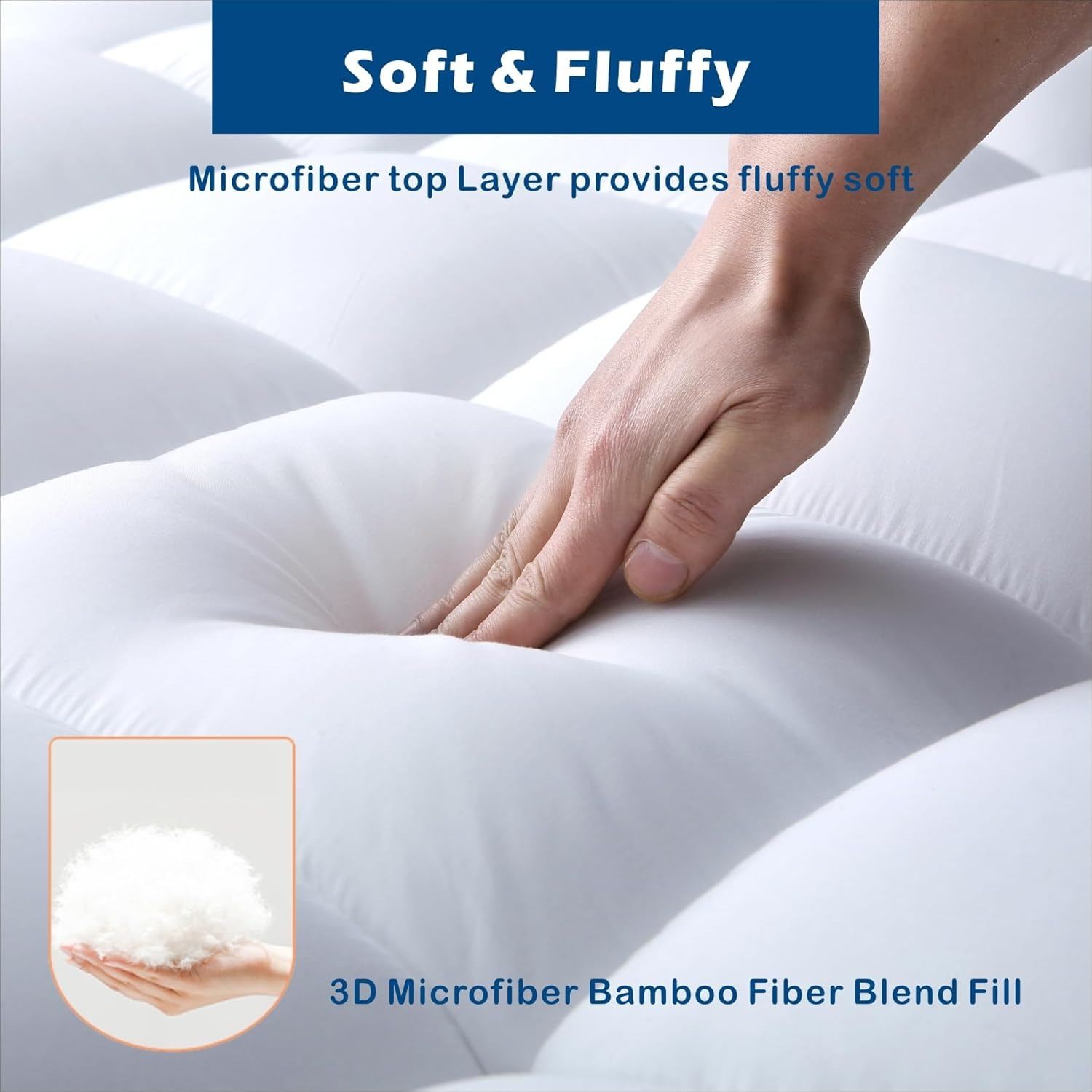 Forzzz Bamboo Mattress Topper Super King Size-Ultra Soft Hypoallergenic, Machine Washable, Stretch to 45Cm Deep Pocket Thick Mattress- 1000GSM Luxury Hotel Style-White-Super King image number 3