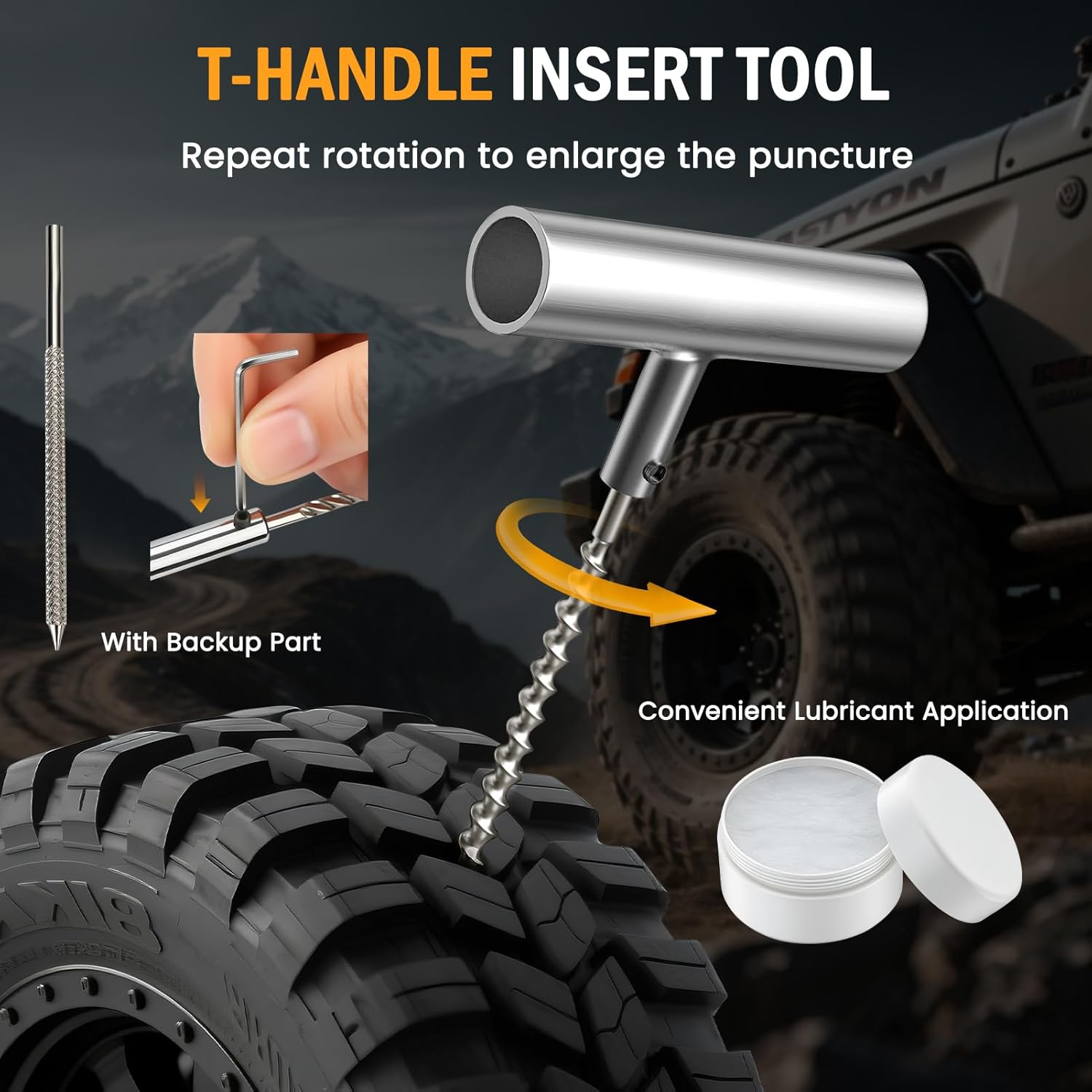 ORCISH 70PCS Tire Repair Kit, Professional Heavy Duty Tire Plug Kit, Tire Patch Kit for Fix a Flat, Tubeless Tire Puncture Change Tool Kit for Car, Motorcycle, Truck, ATV, Tractor, RV, SUV, Trailer image number 4