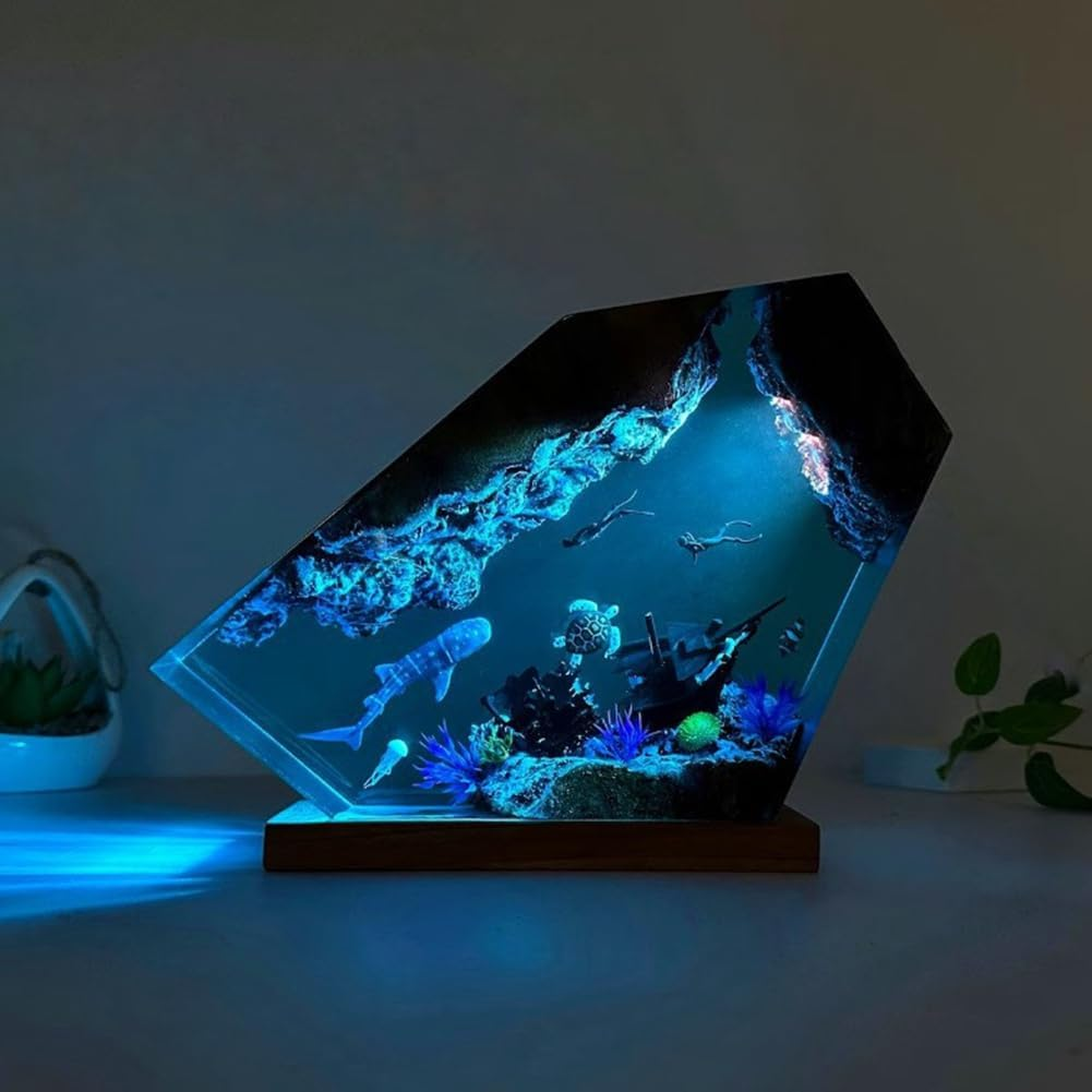 Qresthusa Undersea Resin Lamp Whale Turtle Human Diving Night Light Home Gift Office, Desk Bedroom Decoration Night Light image number 2