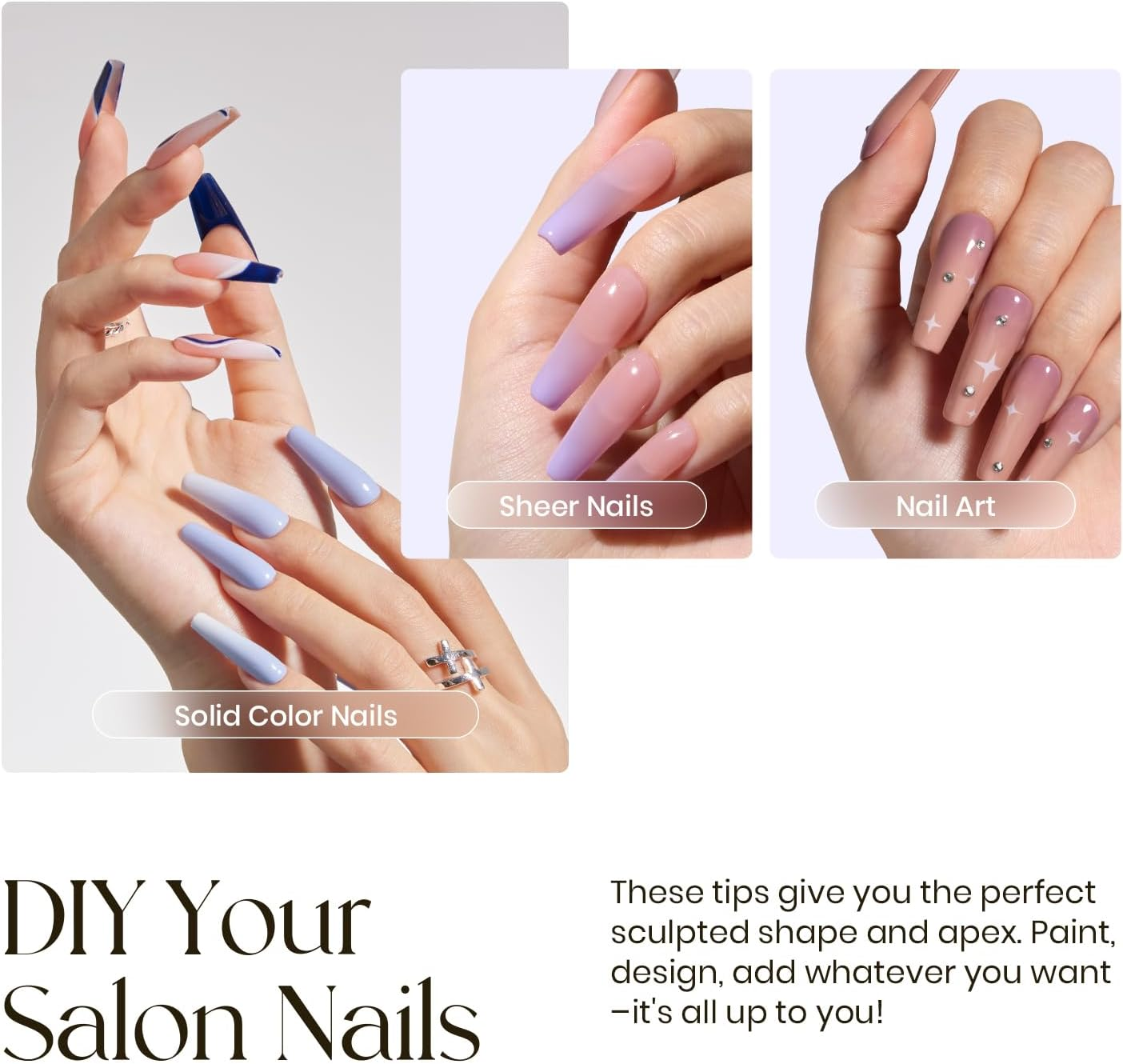 Tipex Instant Apex Nail Tips,Long Coffin Thicker Half Matte Acrylic Nails,Strong Full Cover Fake Nails Pre-Building False Nail Extensions,Press-On Nails for Flat Nails image number 3