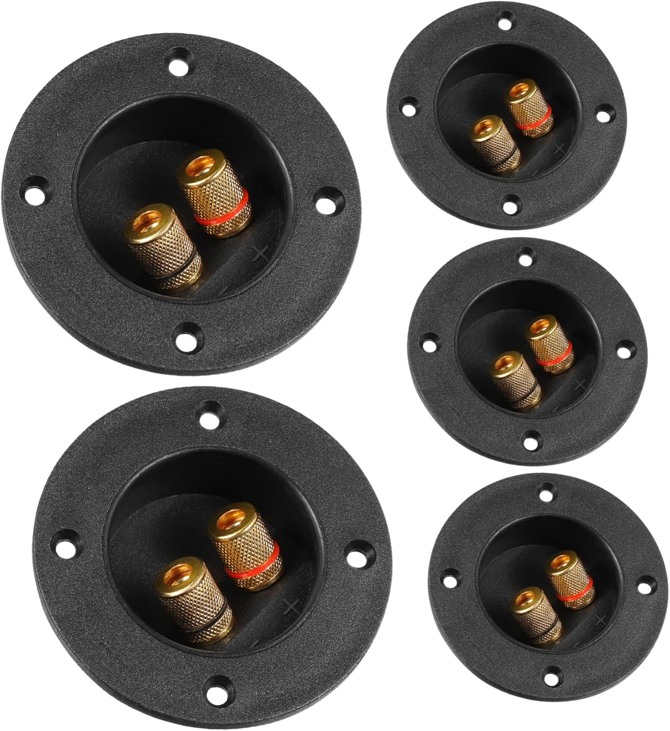 Sewroro 5Pcs round 2-Way Speaker Terminal Binding Post Connector Set Full Copper Speaker Terminal Cups for DIY Home Car Audio Black Connectors for Hifi Subwoofer Systems