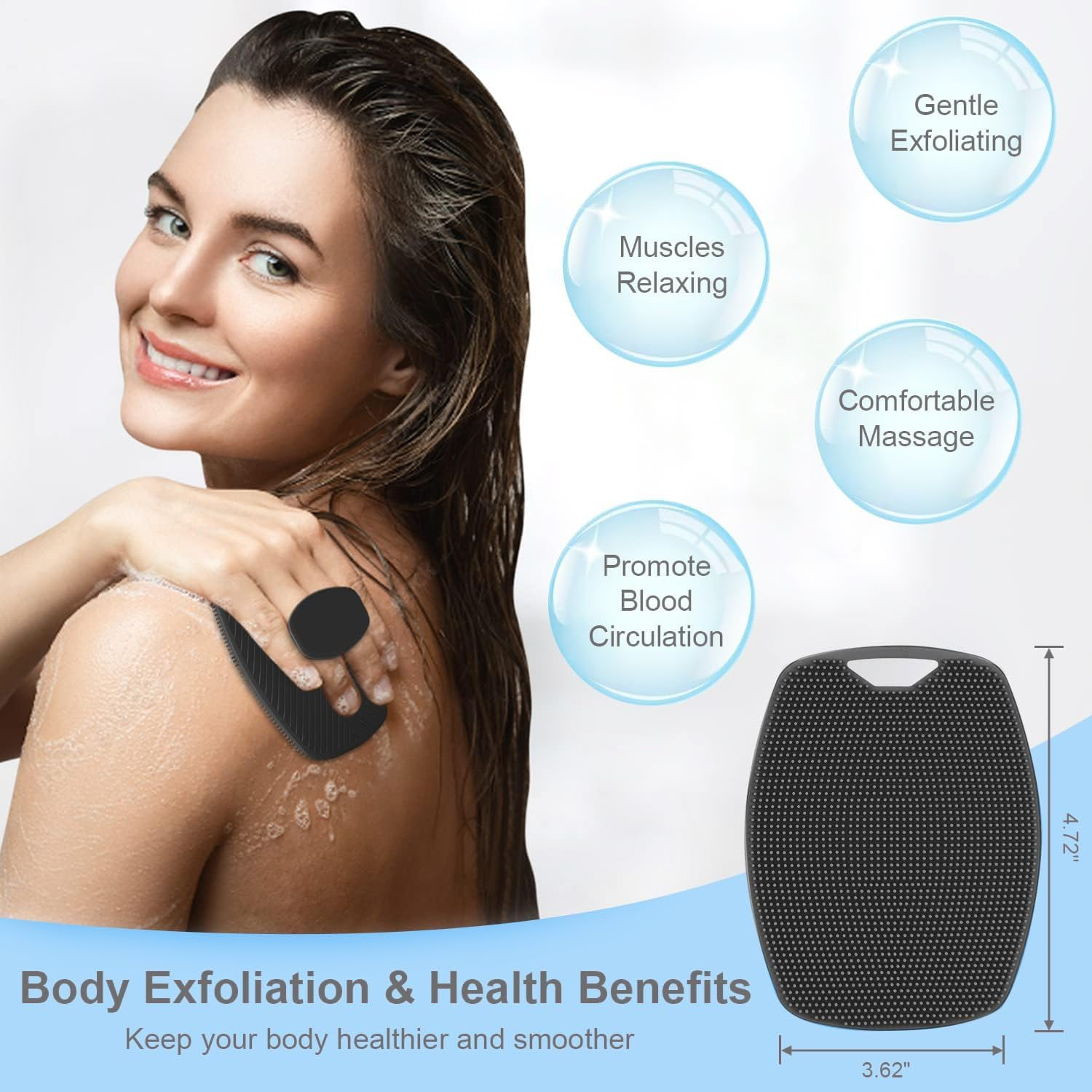 BEANPRECOY Silicone Body Scrubber for Shower 3 in 1 Bath Body Brush with Long Handle Double Sided Shower Brush for Shower Exfoliating and Massage Can Produce Rich Foam with Hook for Men Women image number 6