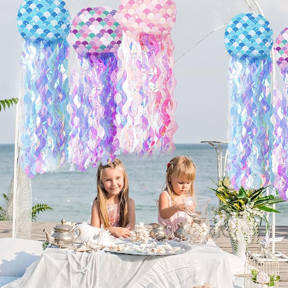 6 PCS Hanging Jelly Fish Paper Lanterns,Colorful Paper Lanterns,Under the Sea Mermaid Party Decorations,For Kids Birthday,For Ocean Party Decorations Jellyfish Decor,Baby Room