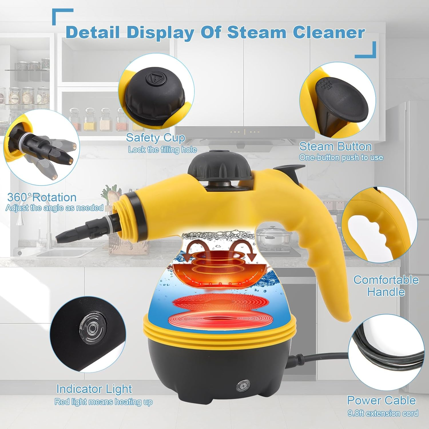 Pressurized Handheld Steam Cleaner, Multipurpose Portable Steam Cleaning for Cleaning, Car, Bathroom, Shower, Upholstery, Grout, Window, Grime, Grease image number 1