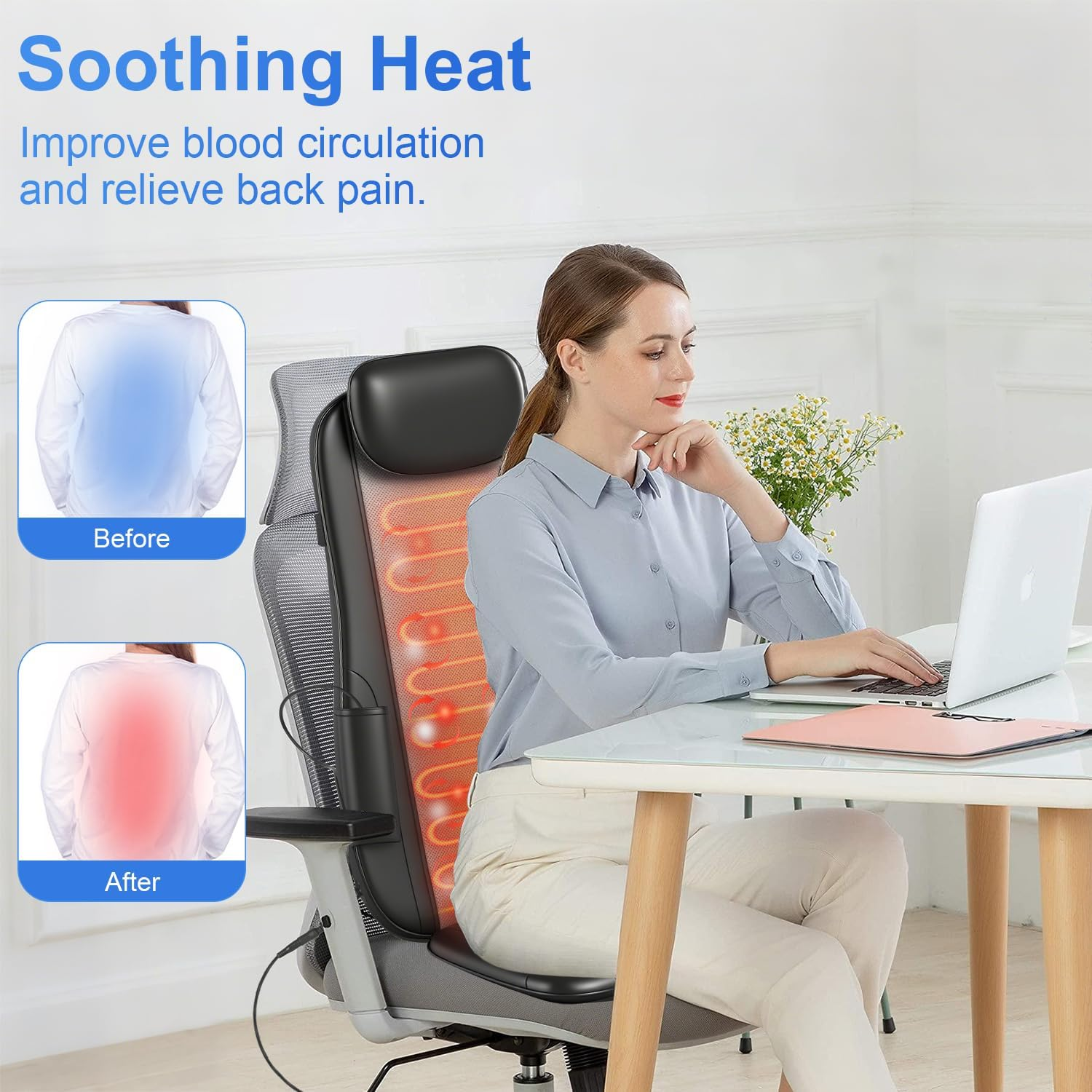 Shiatsu Back Massager Cushion with Heat, Massage Chair Pad with Height Adjustment, Full Back Kneading Shiatsu or Rolling Massage, Gifts for Men, Women image number 1