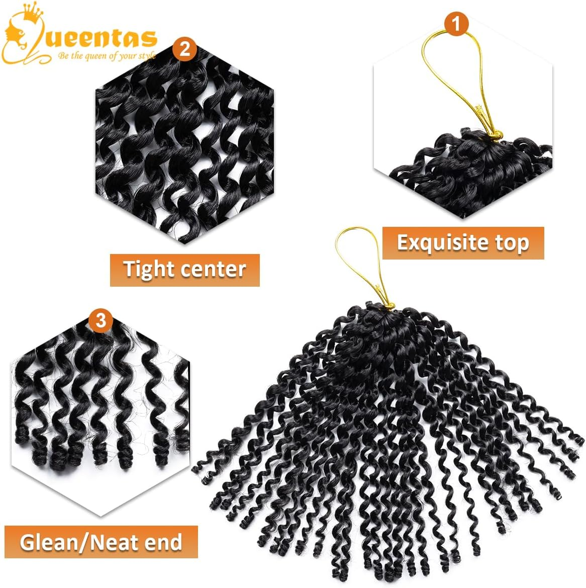 QUEENTAS Micro Kinky Curly Crochet Hair for Women 8 Inch Pre Looped Micro Twist Braiding Hair for Mini Passion Twist 6 Packs (Black) image number 5