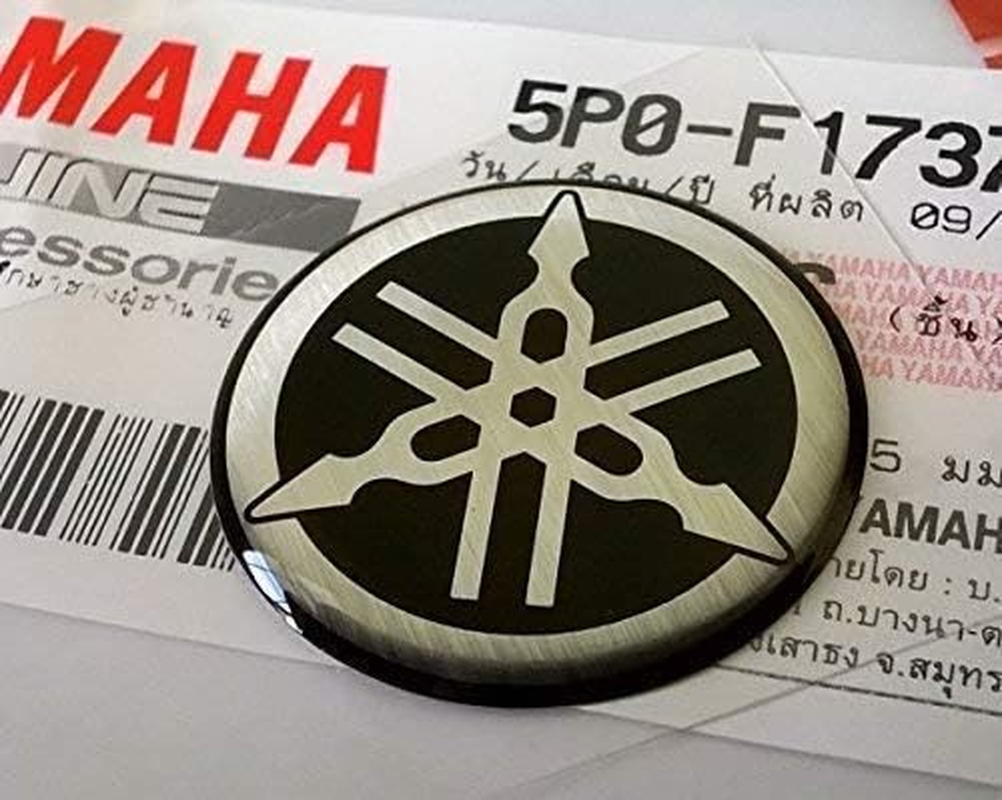 Yamaha 5P0-F1737-00 - Genuine 25MM Diameter Yamaha Tuning Fork Decal Sticker Emblem Logo Silver/Black Raised Domed Gel Resin Self Adhesive Motorcycle/Jet Ski/Atv/Snowmobile