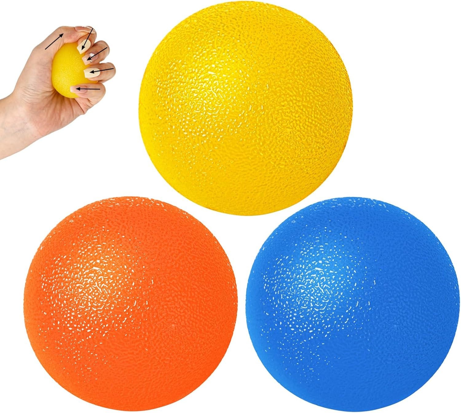 3 Pack Stress Balls for Adults, Squeeze Balls for Hand Therapy, Hand Strengthening Devices with Different Resistance Levels for Finger Forearm Wrist Exercise Relaxation and Pain Relief-1 image number 3