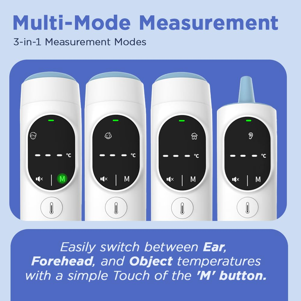 Medical Grade Forehead & Ear IR Digital Fever Thermometer Baby & Whole Family | 3In1 Body, Food & Room Temp| 1-Second Reading | In-Built Probe ARTG TGA | Batteries & Pouch| C/F, Mute Mode, Torch Light image number 3
