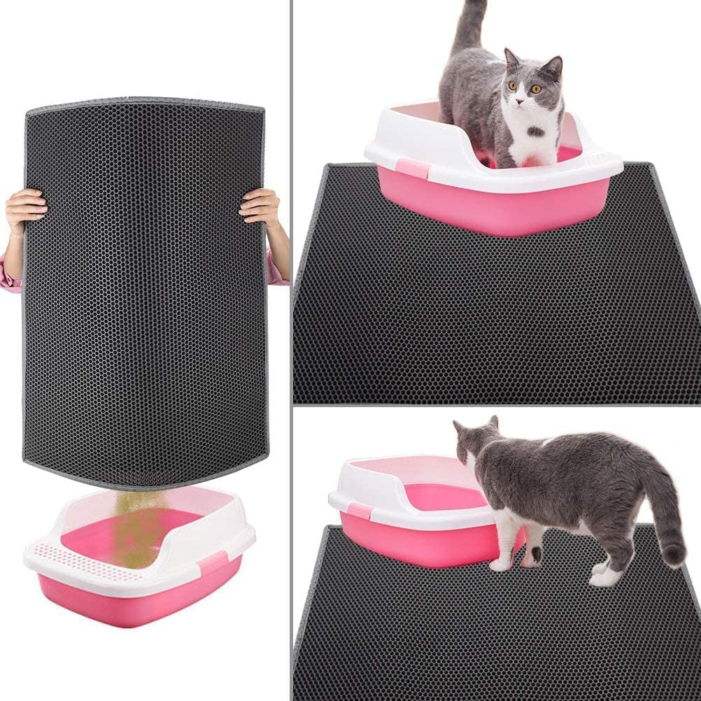 Cat Litter Mat, Kitty Litter Trapping Mat, Honeycomb Double Layer Mats Washable Easy Clean Scatter Control (Gray) image number 3