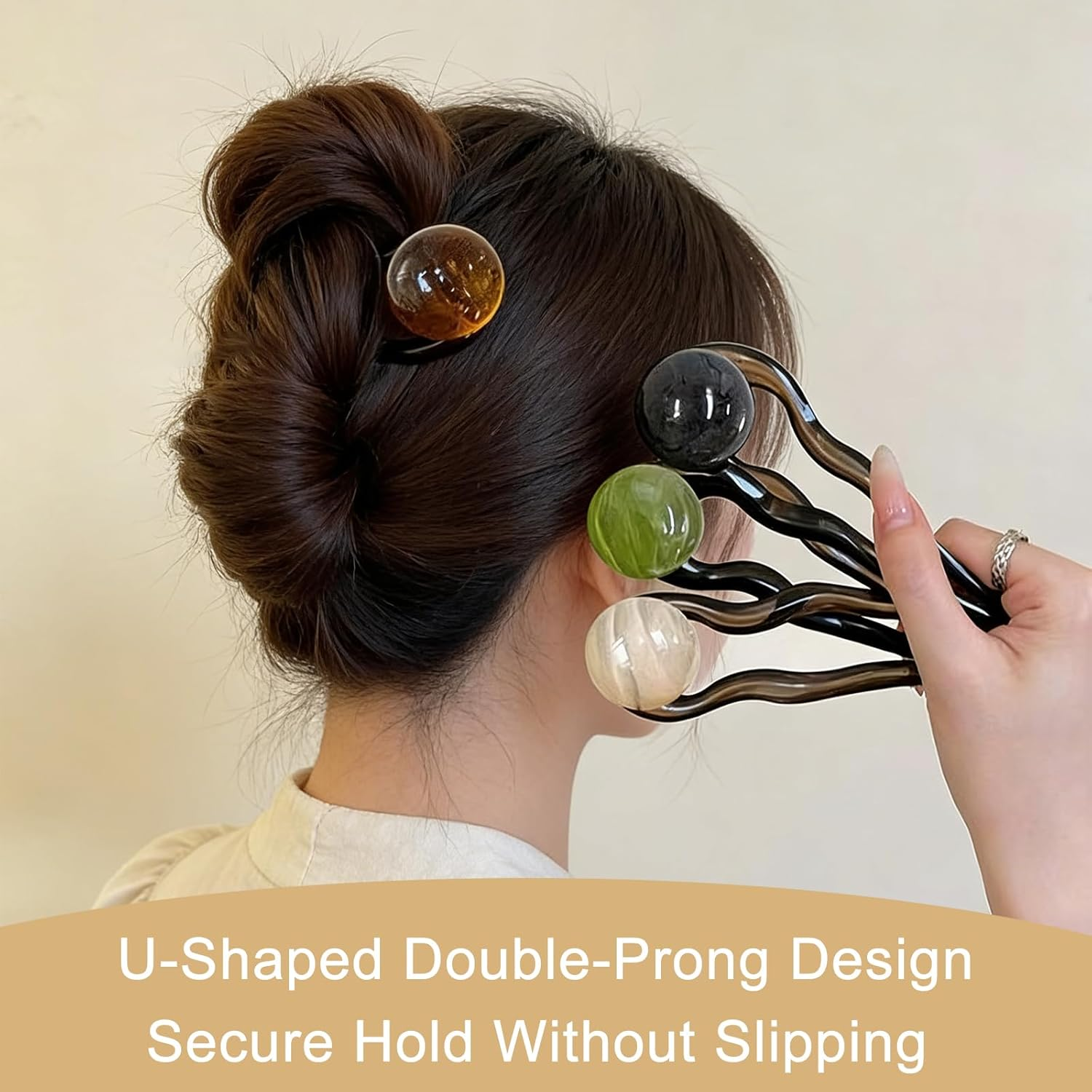 RIBHNXHI U Shaped French Hair Pin Pearl Hair Clips for Women Elegant Bobby Pins Brown Hair Fork Vintage Updo Hair Sticks for Buns Hair Accessories 4 Pieces Multicolor image number 6