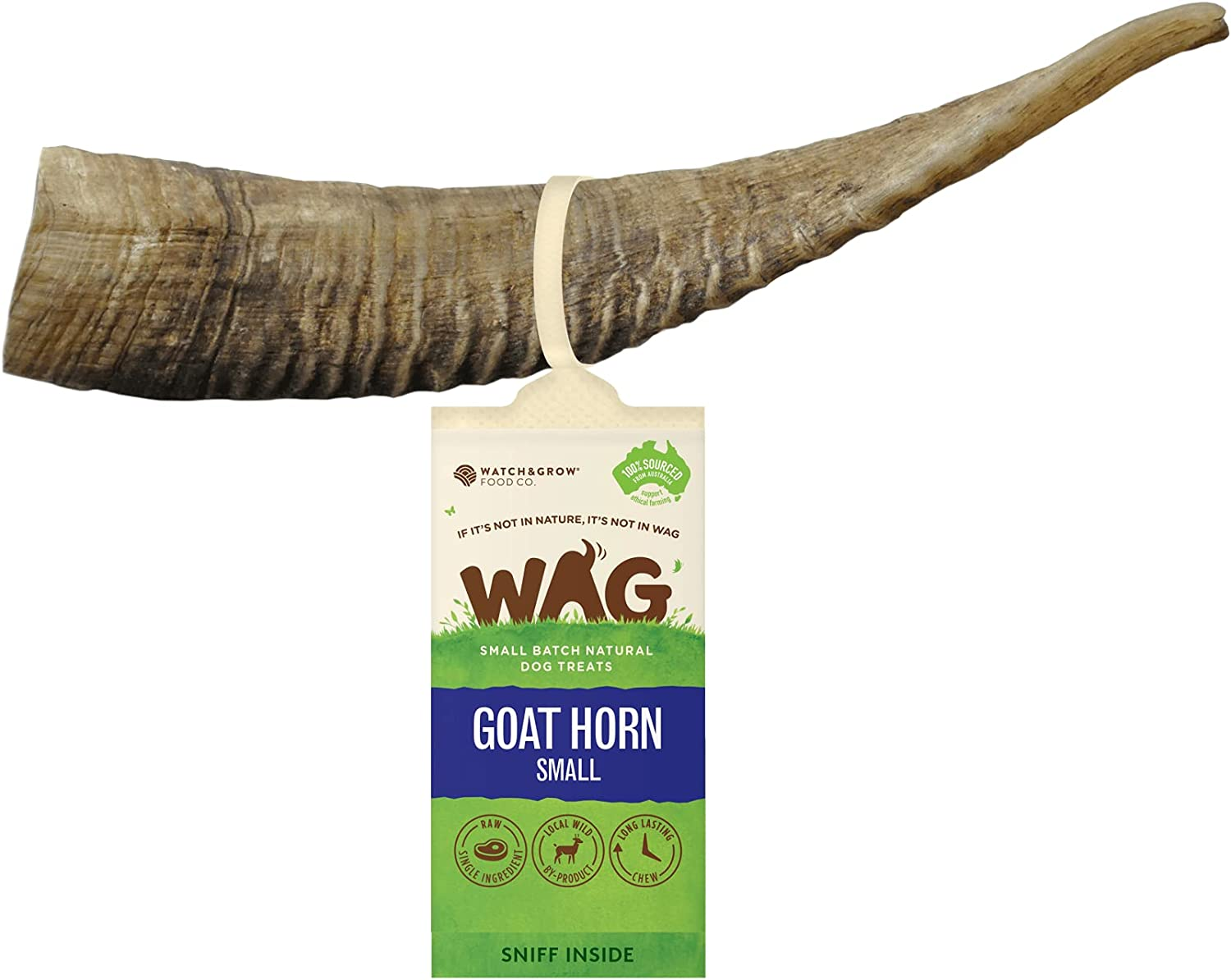 Small Goat Horn 1 Pack, Natural Australian Made Long Lasting Dog Treat Chew, Perfect for Small Breeds image number 1